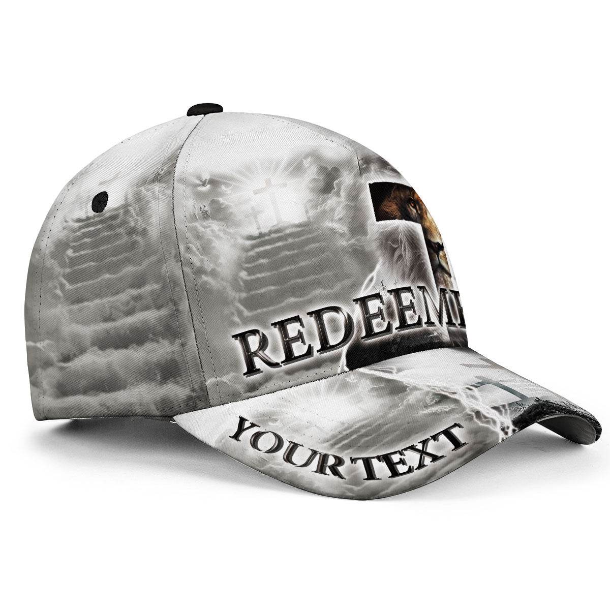 REDEEMED Custom White Cross & Lion Cap – Heaven’s Pathway Christian Hat - Rust Field Wear