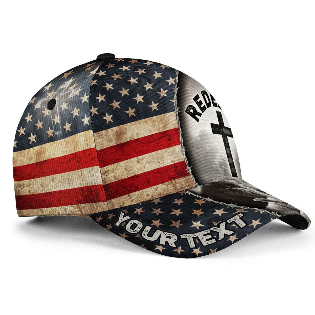 REDEEMED Custom American Flag & Cross Cap – Faith and Freedom United - Rust Field Wear
