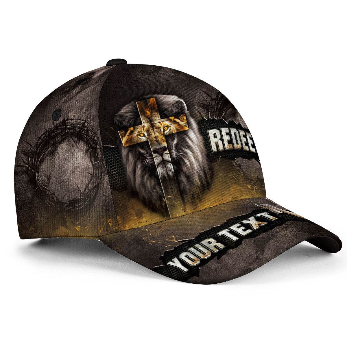 REDEEMED – Golden Cross & Lion of Judah Christian Customized Hat - Rust Field Wear