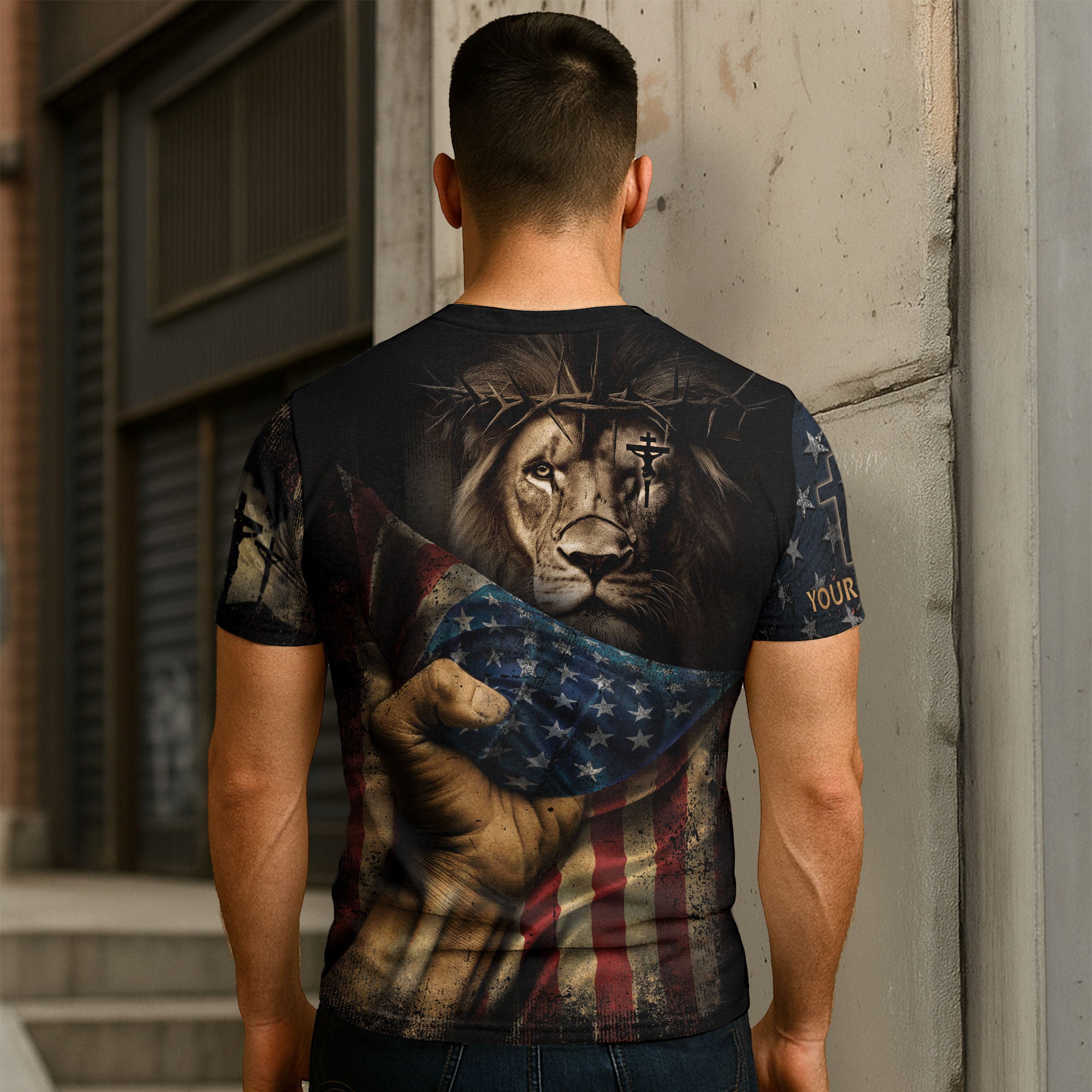Custom Faith Over Fear T-Shirt – Lion, Cross & Crown of Thorns Christian Tee