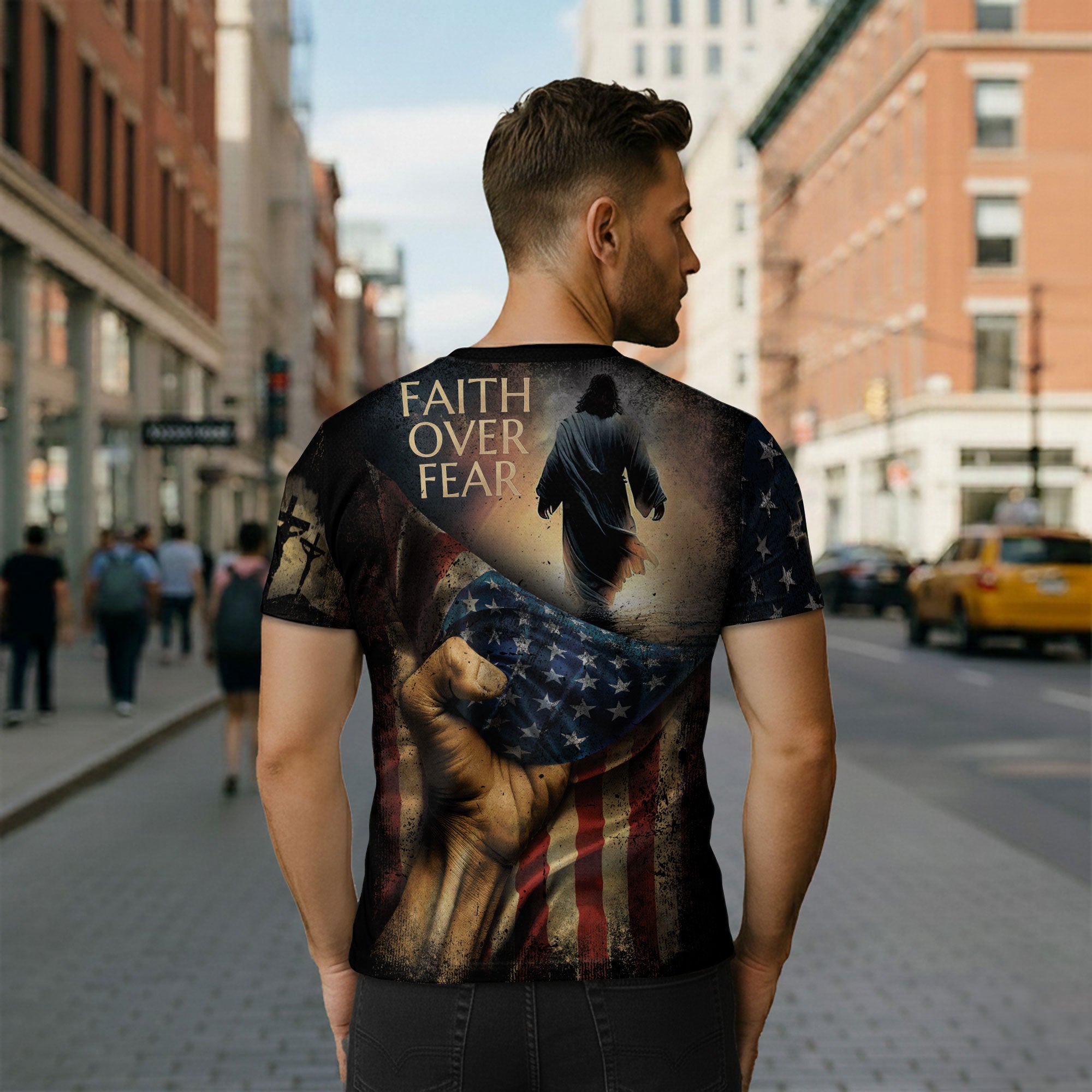 Faith Over Fear Jesus Walks On Water Christian Patriotic T-Shirt