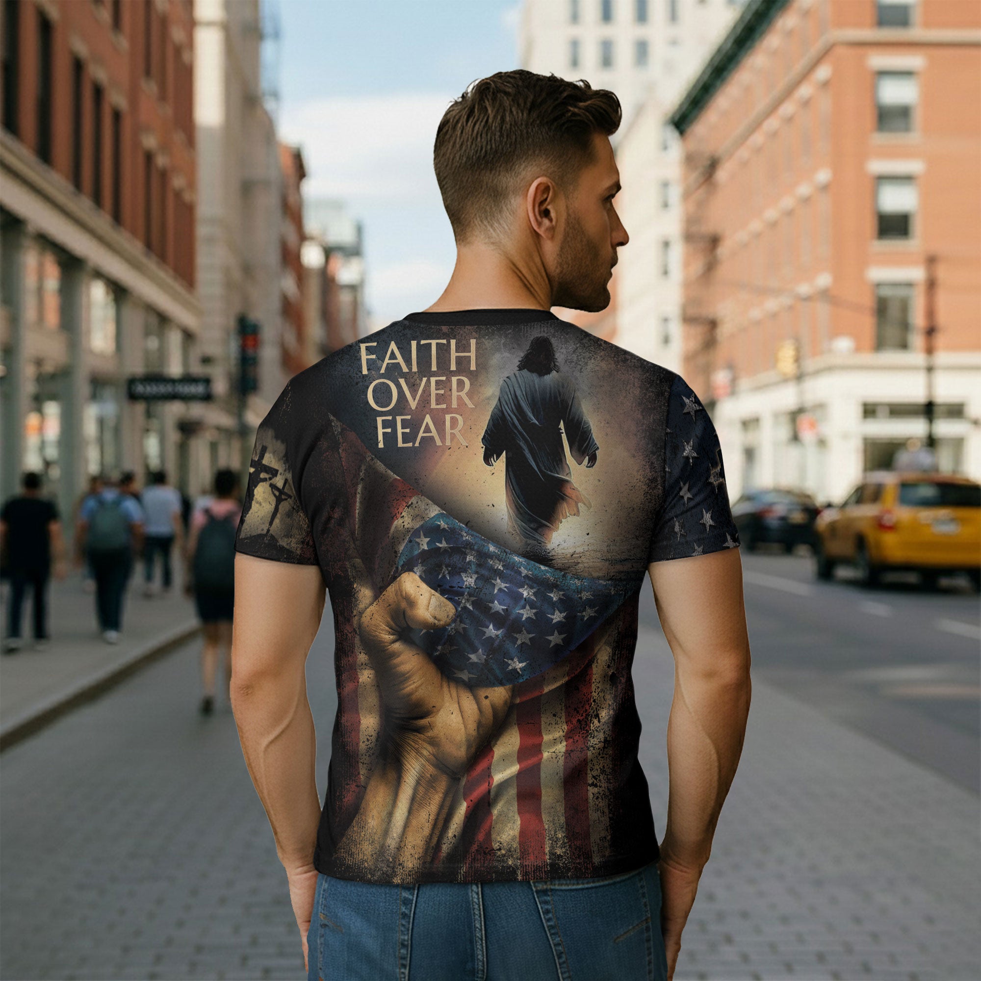 Faith Over Fear Jesus Walks On Water Christian Patriotic T-Shirt