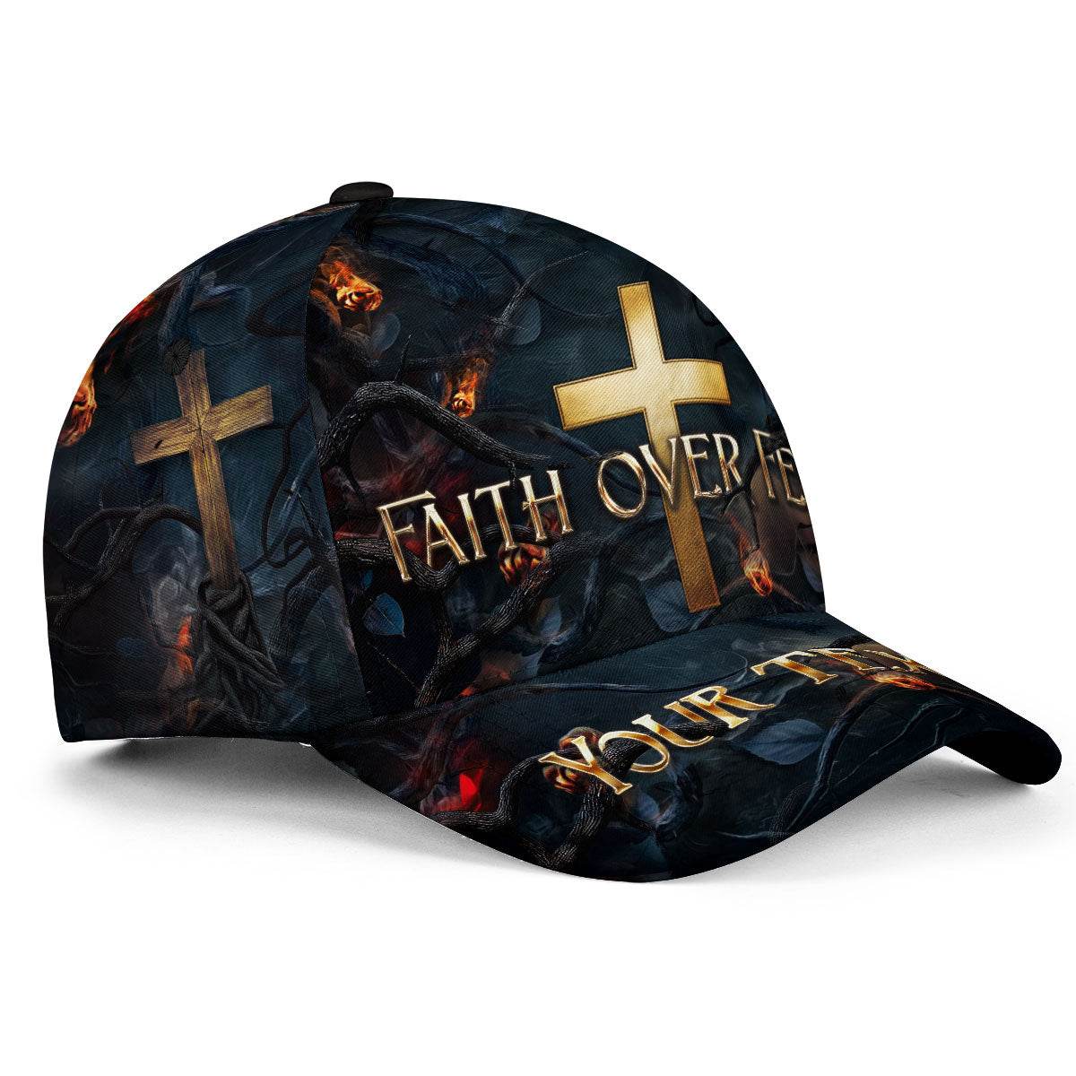 Faith Over Fear Hat – Custom Christian Cap with Gold Cross - Rust Field Wear