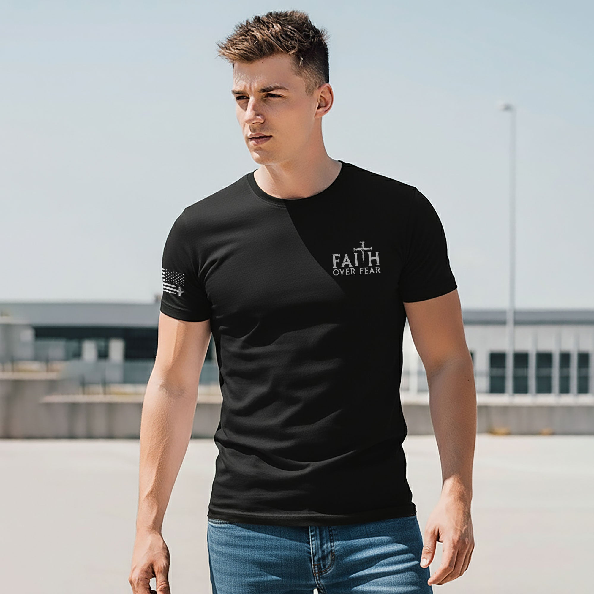 American Patriot Cross Faith Over Fear Tee