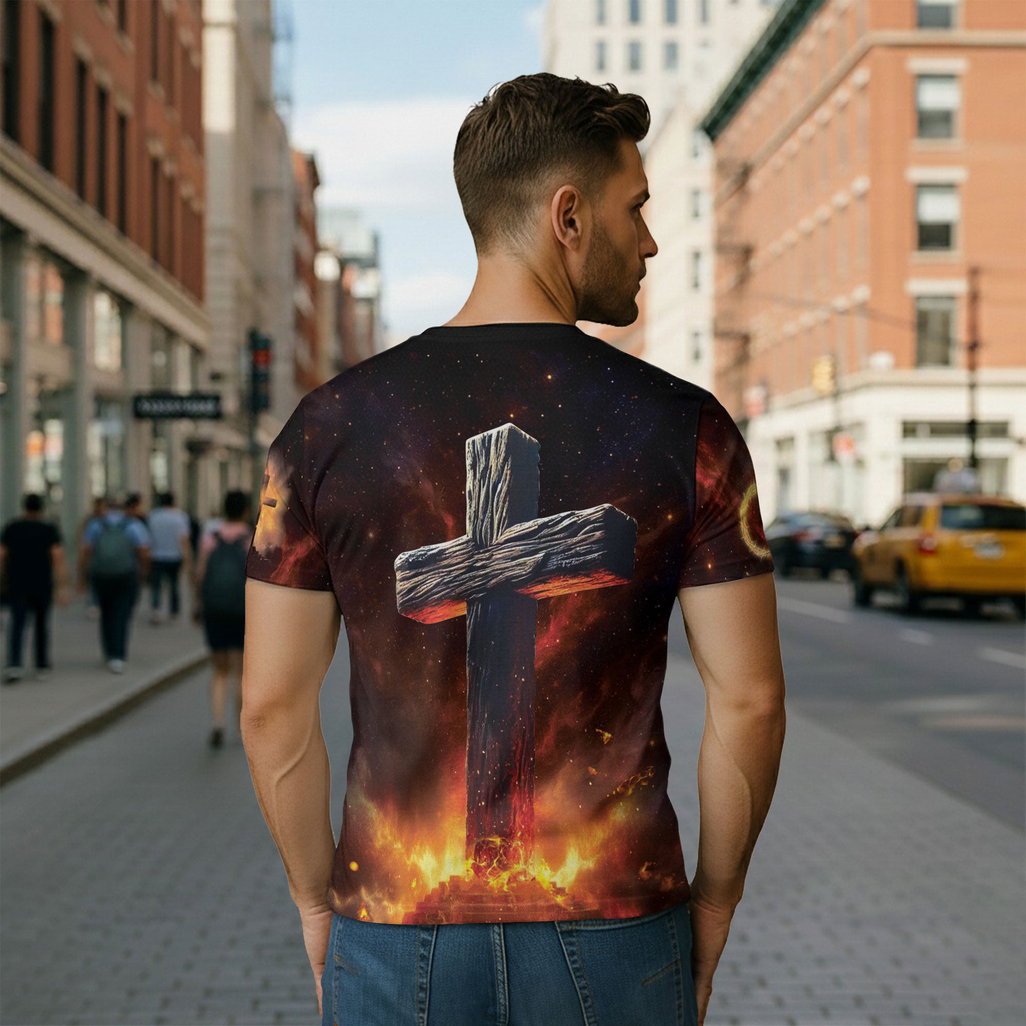 Lion of Judah Cross Fire Christian Shirt