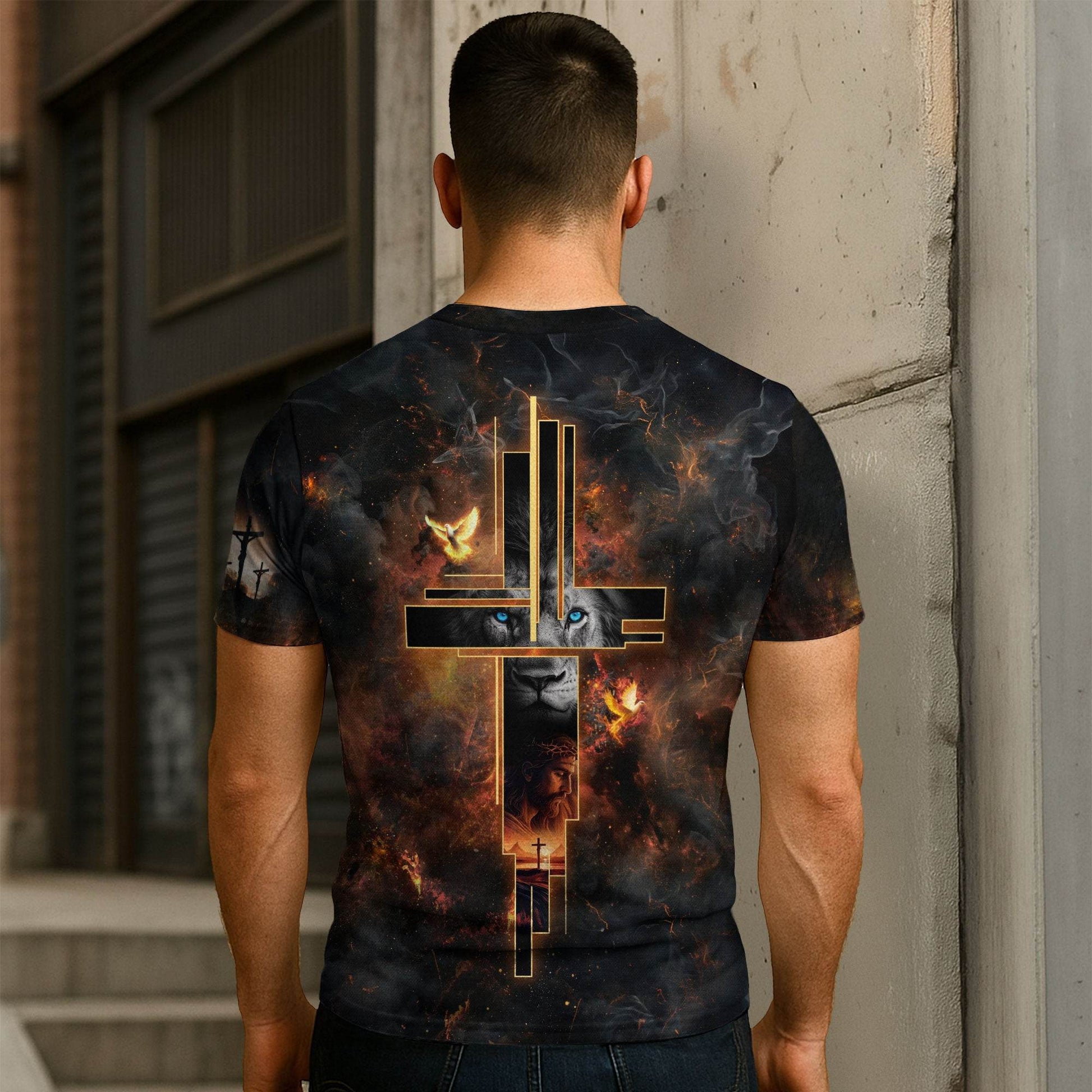Faith Over Fear Cross Lion & Jesus T-Shirt - Rust Field Wear