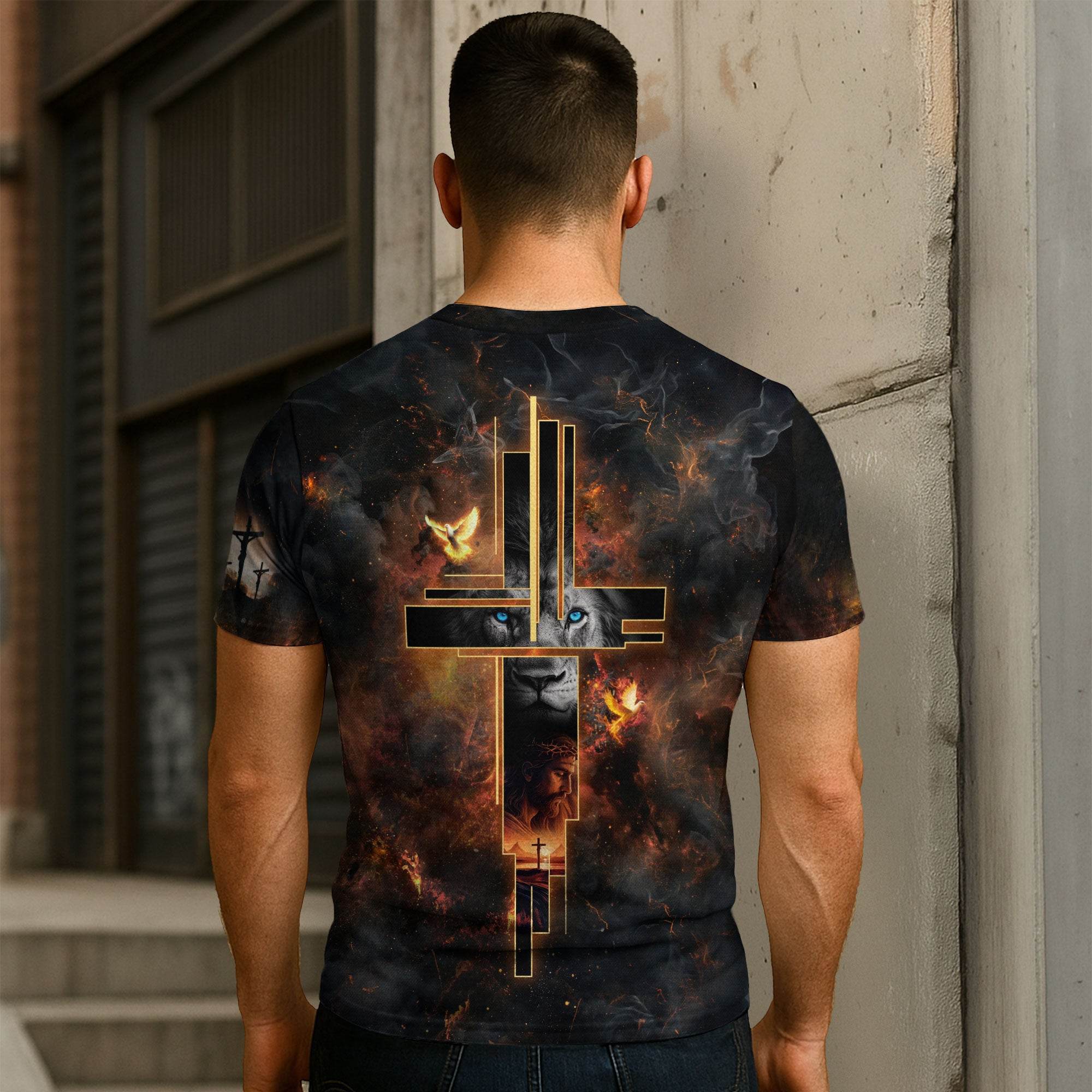 Faith Over Fear Cross Lion & Jesus T-Shirt - Rust Field Wear