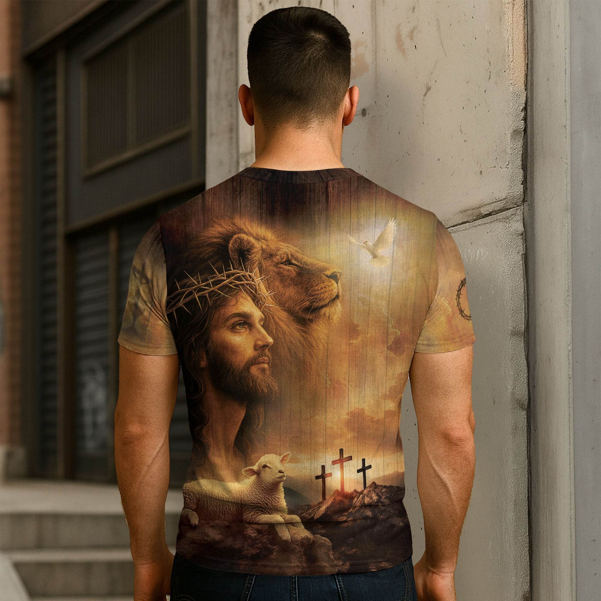 Faith Over Fear Lion, Jesus & Lamb T-Shirt - Rust Field Wear