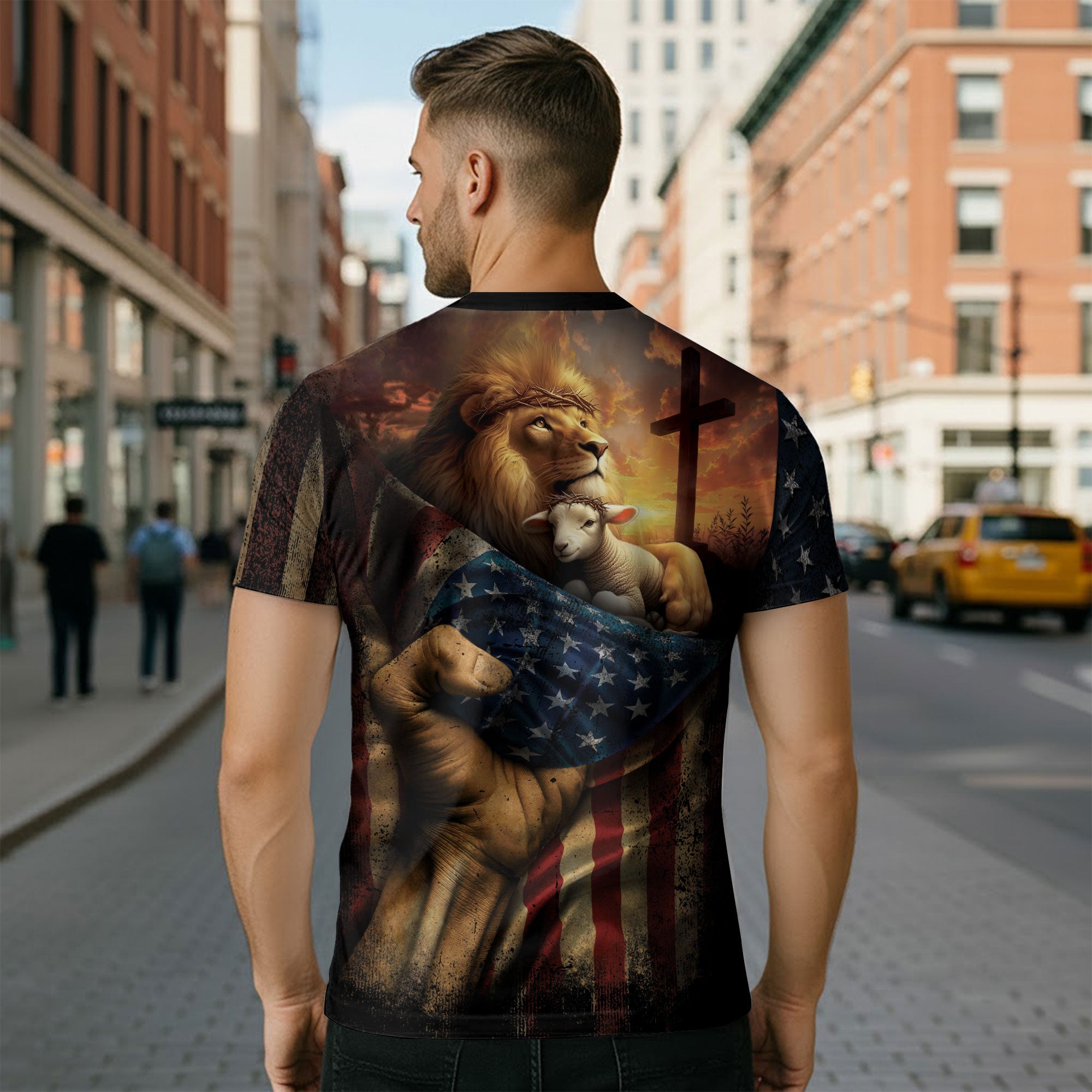 Faith Over Fear Lion & Lamb Christian Cross T-Shirt