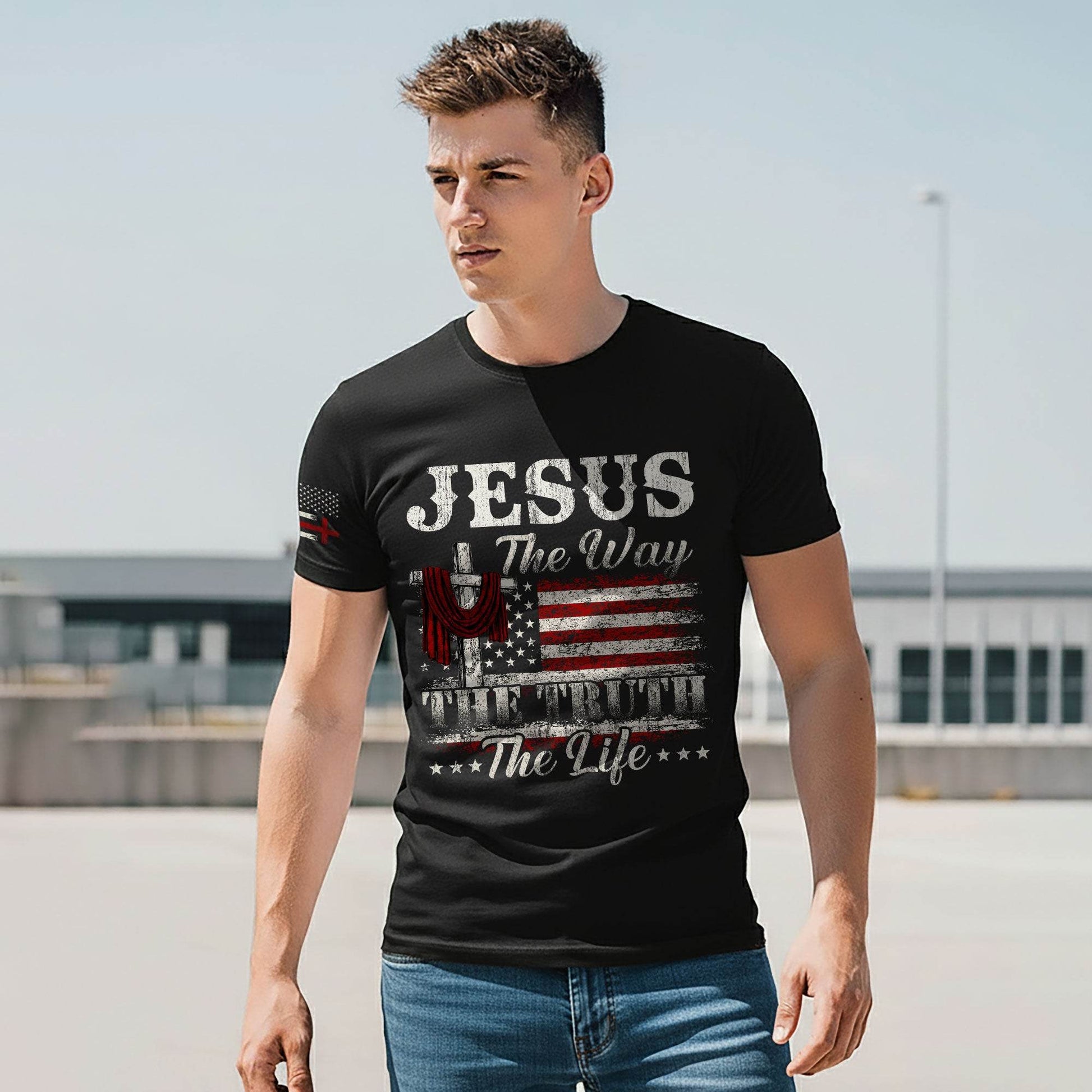 Jesus The Way The Truth The Life Flag Cross T-Shirt - Rust Field Wear