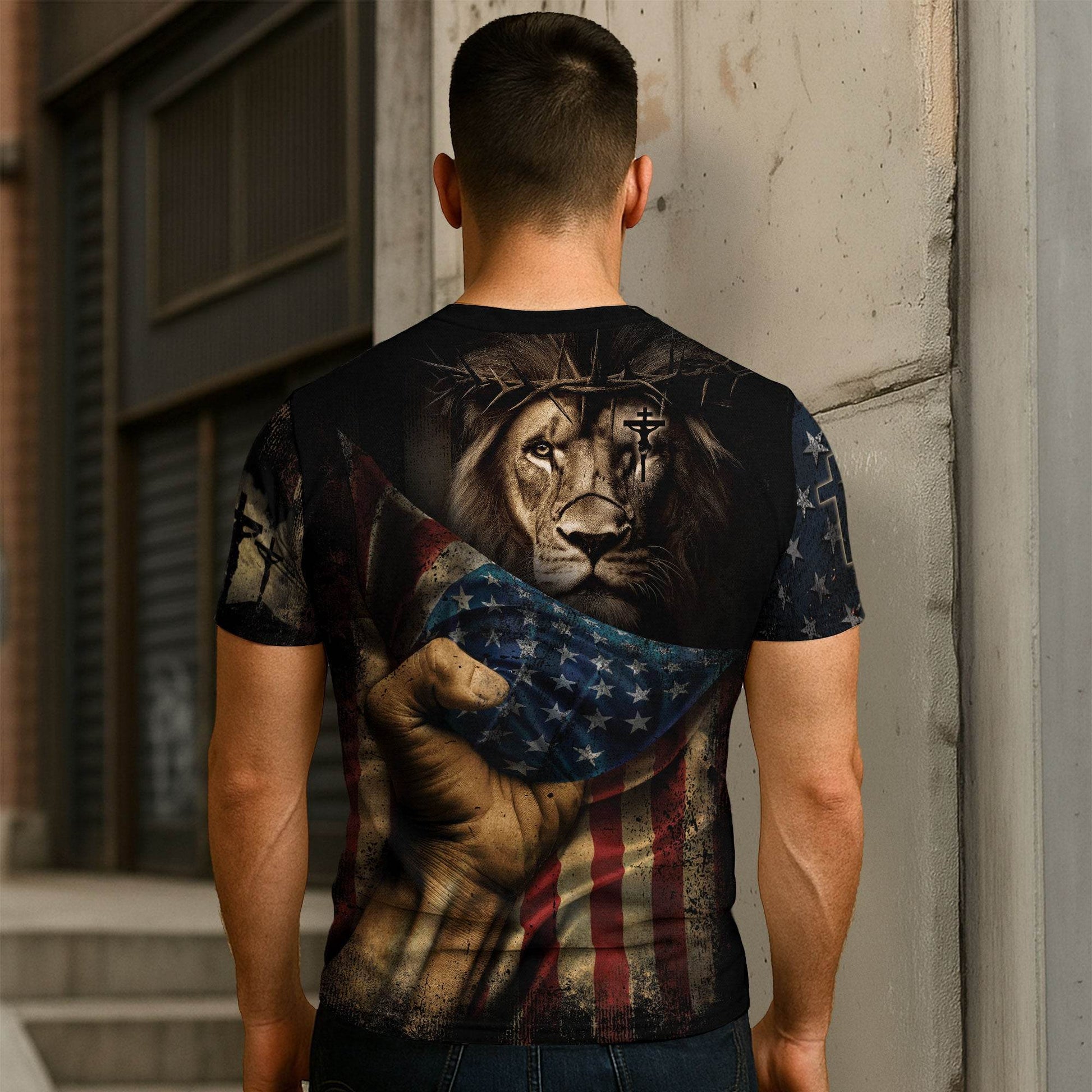 One Nation Under God | Lion of Judah & Cross Shield Christian Tee - Rust Field Wear