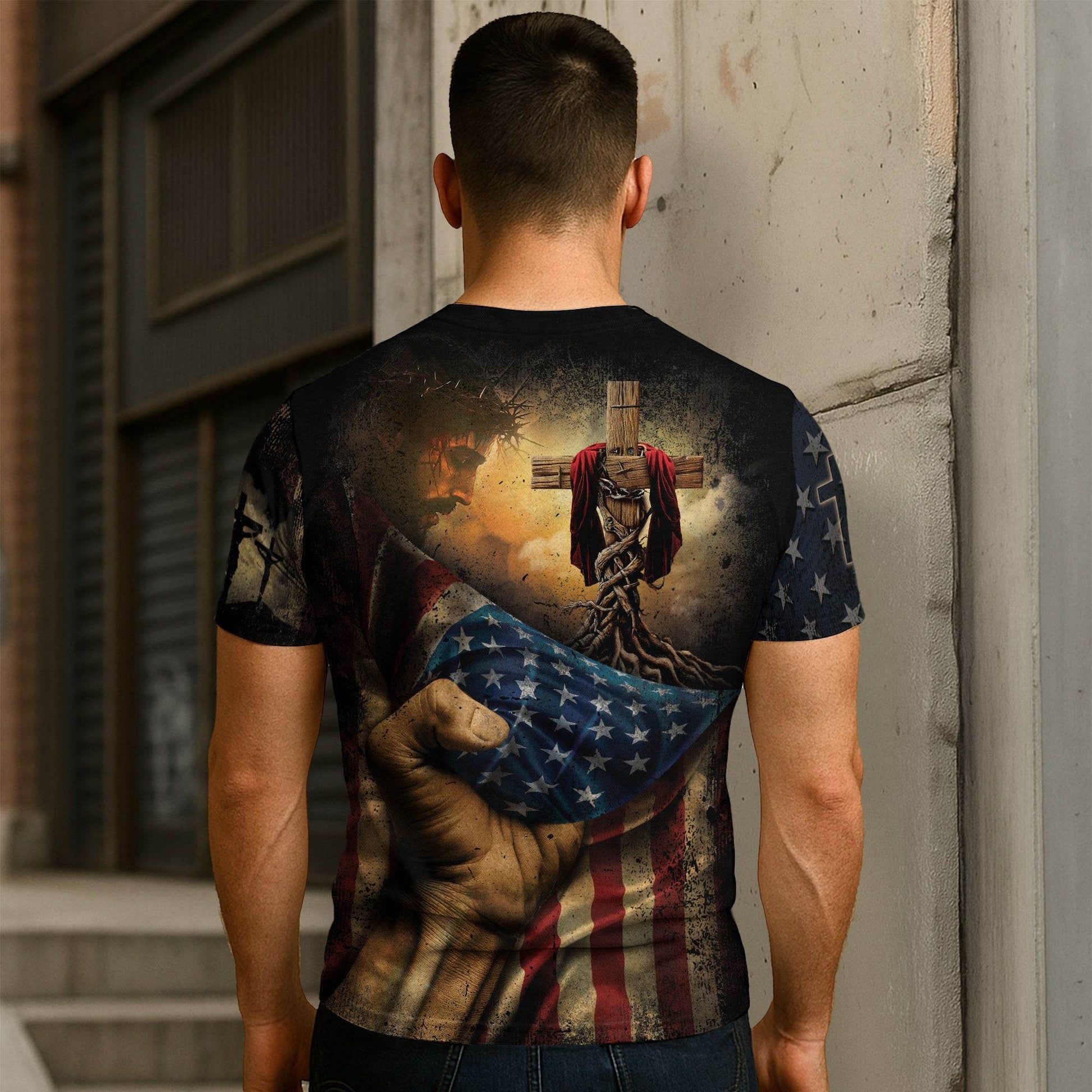 Rooted in Christ | Colossians 2:7 Cross & Vine Christian Patriot Tee - Rust Field Wear