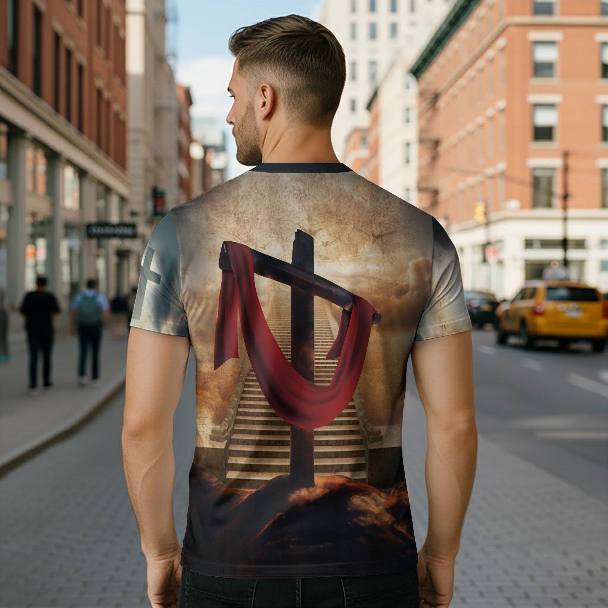 Faith Over Fear with Cross and Lion Draped in Red Robe – Christian T-Shirt