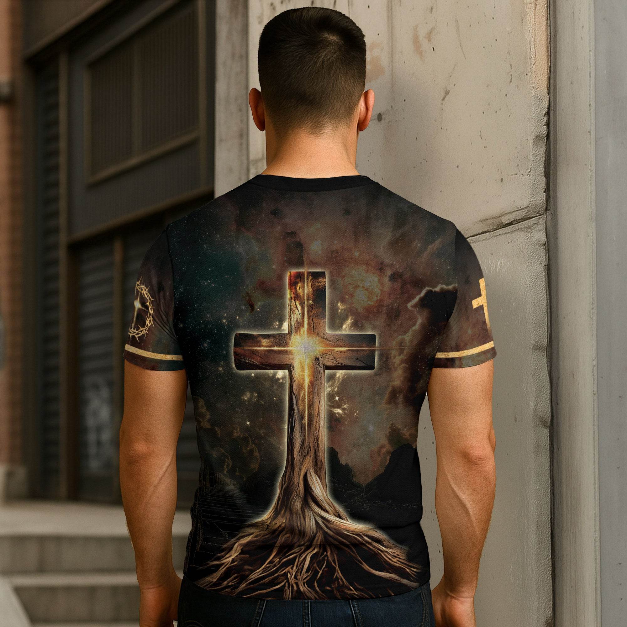 Rooted In The Light Of Christ Lion And Glowing Cross T-Shirt - Rust Field Wear