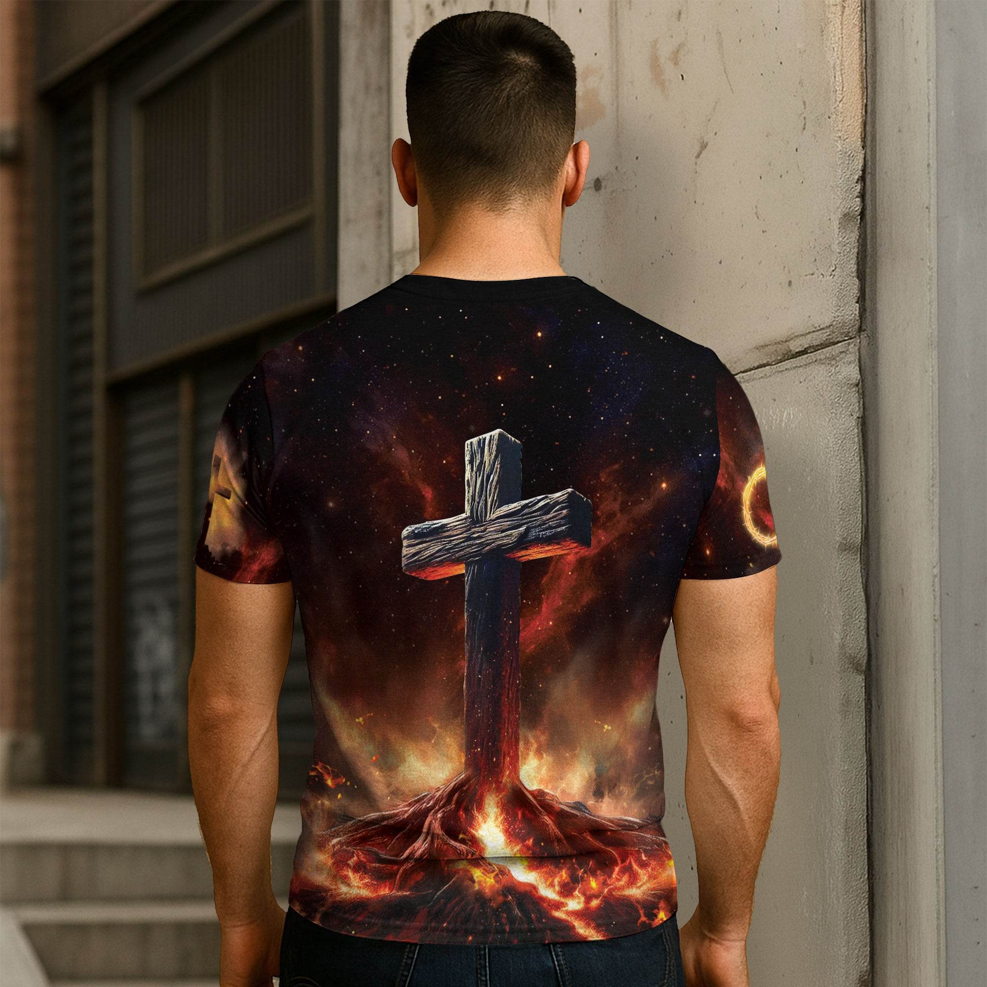 Rooted In Christ The Glowing Rooted Cross And Lion T-Shirt - Rust Field Wear