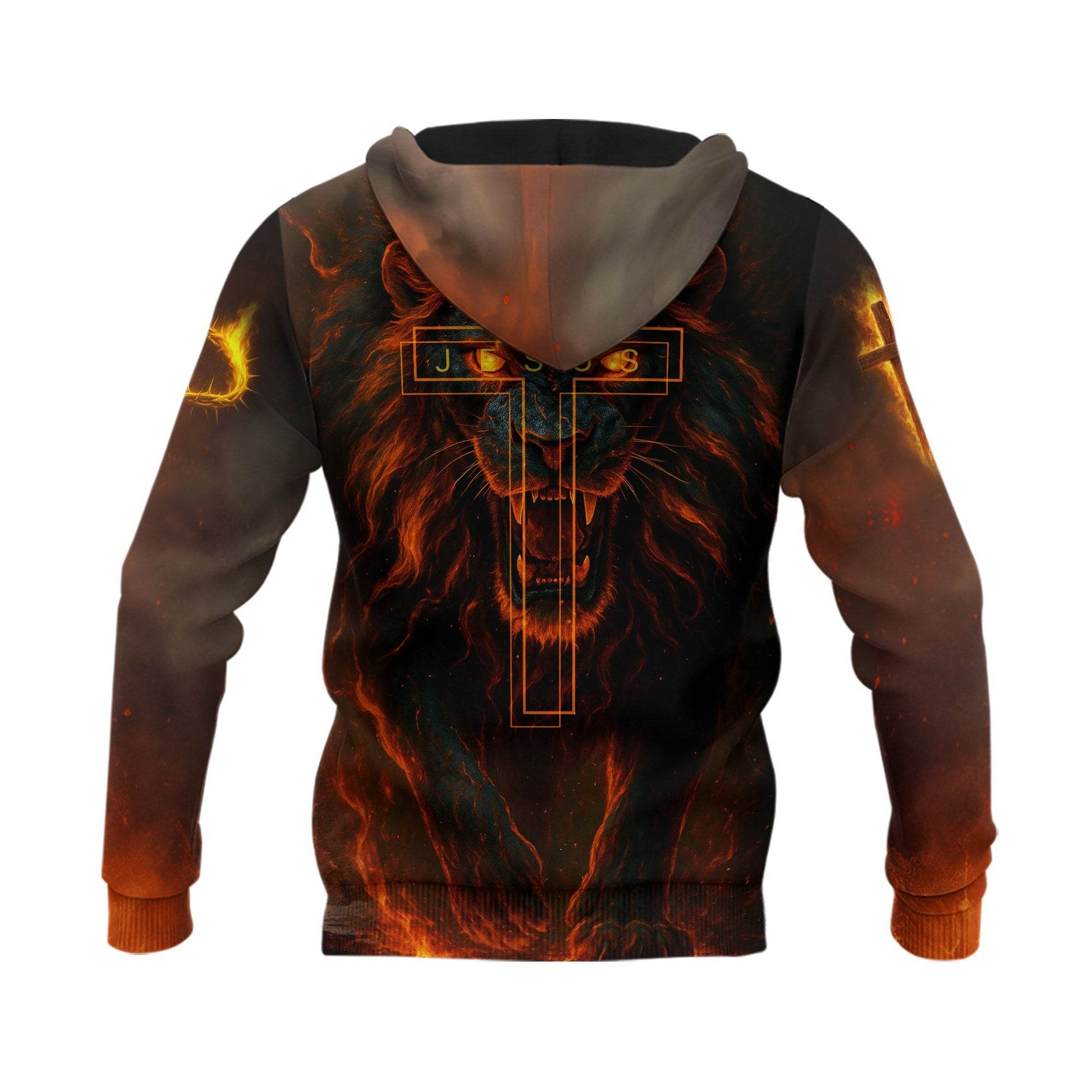 Faith Over Fear Fiery Lion & Cross Christian Hoodie - Rust Field Wear