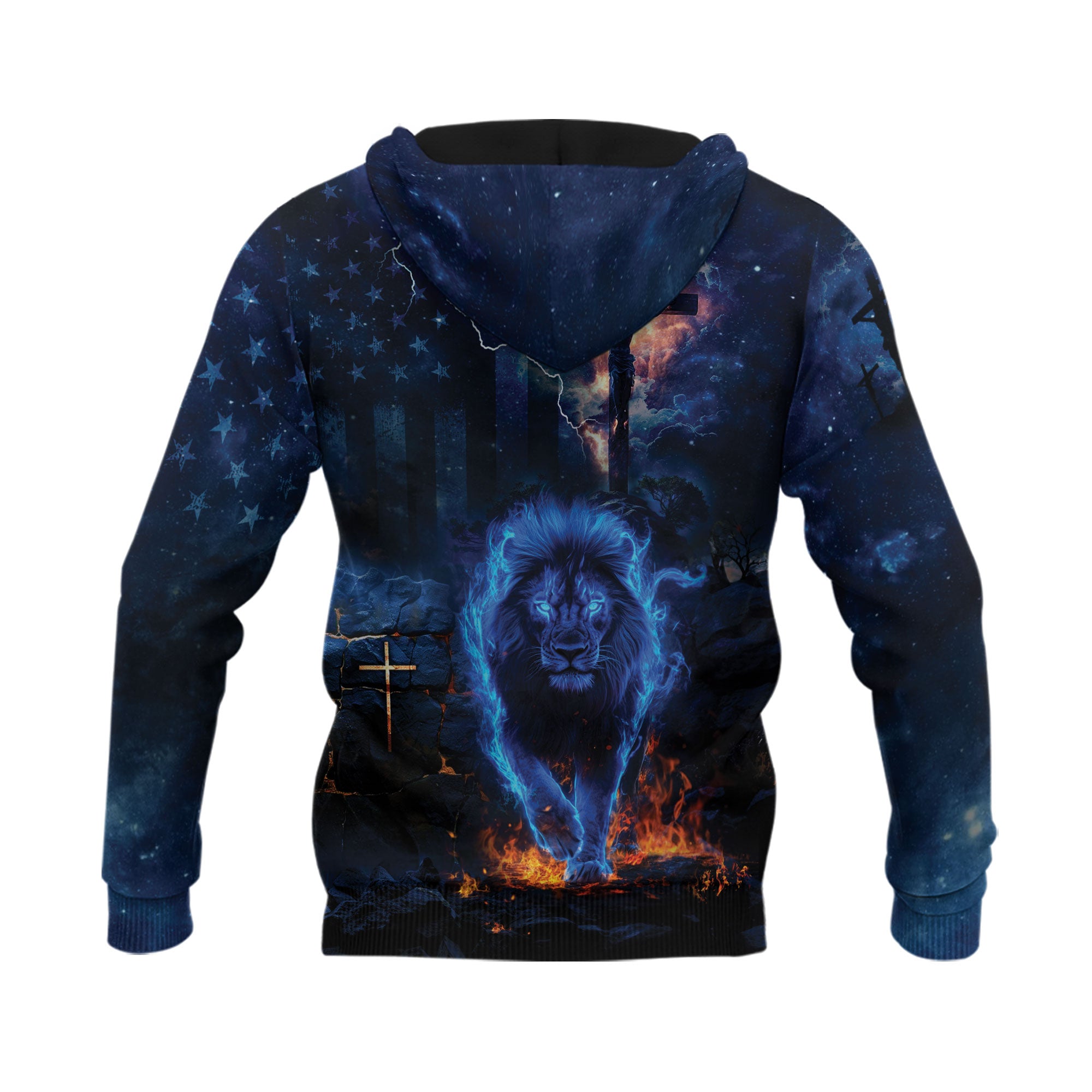 Philippians 4:13 Blue Lion of Judah Cross Christian Hoodie