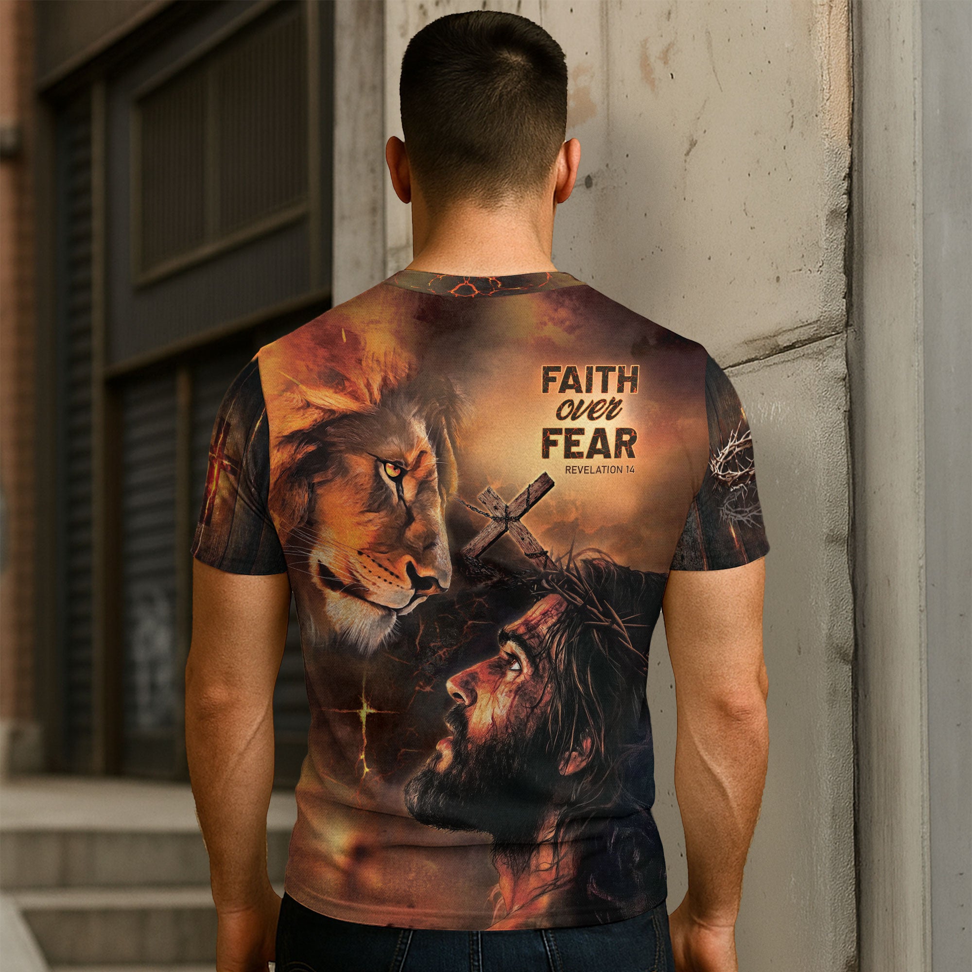 Faith Over Fear Shirt – Jesus, Lion Christian T-Shirt for Bold Believers