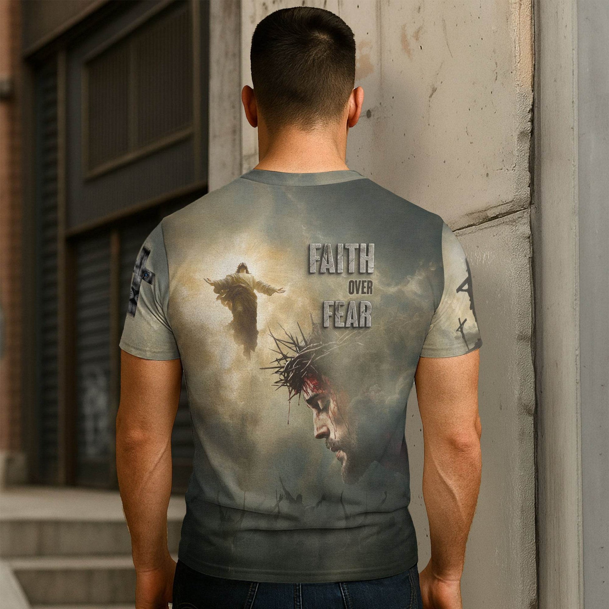 Faith Over Fear Jesus Crown of Thorns T-Shirt - Rust Field Wear