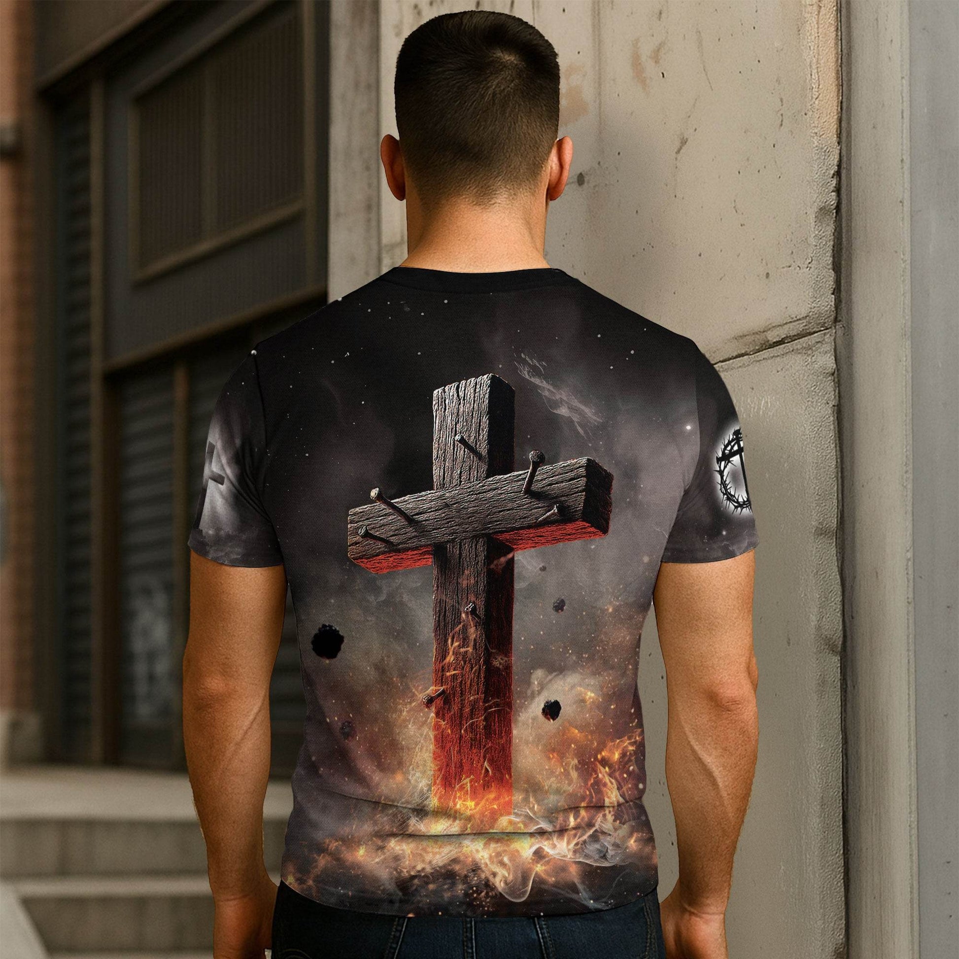 Iron Sharpens Iron Fiery Lion Cross Christian T-Shirt - Rust Field Wear