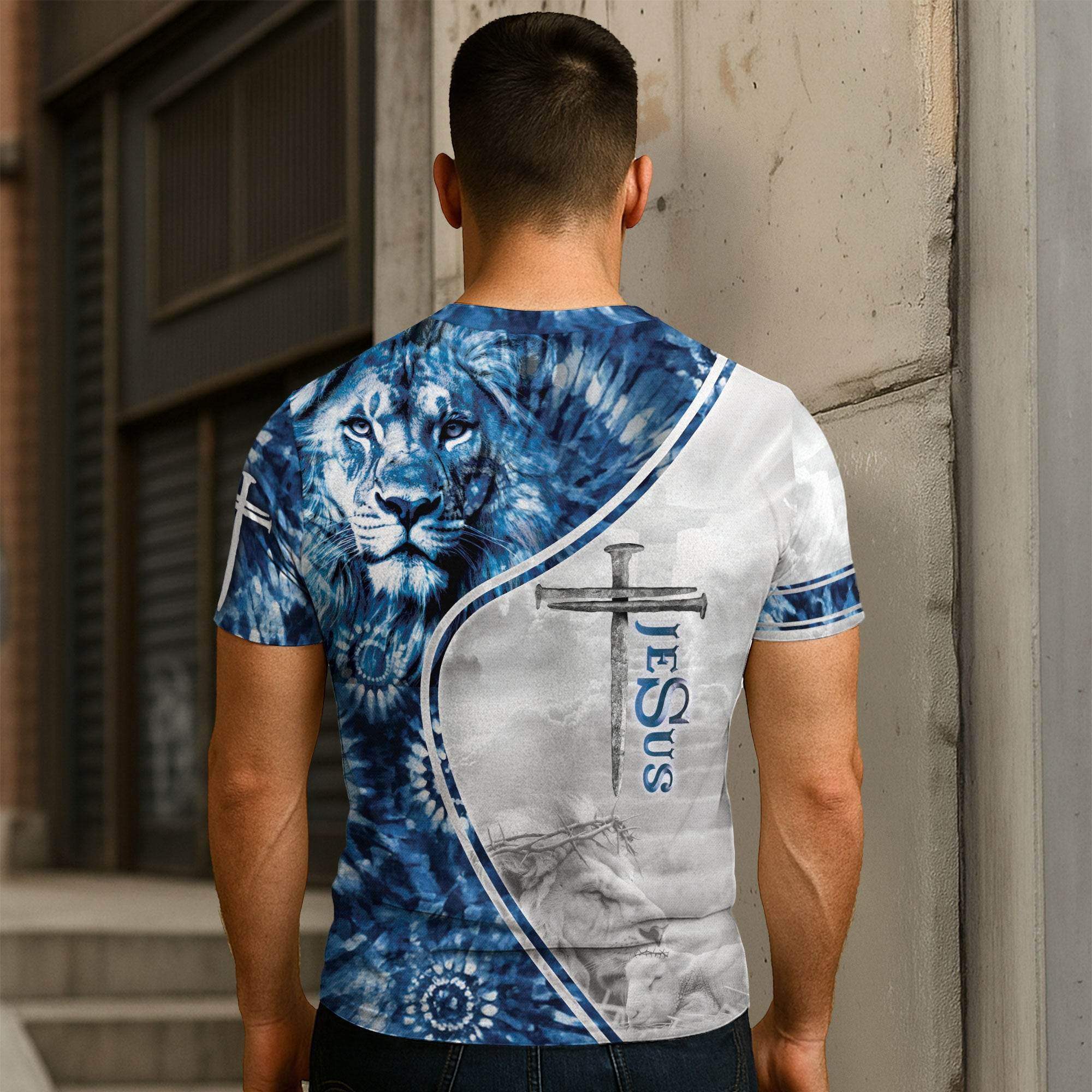 Iron Sharpens Iron Blue Lion Cross Christian T-Shirt - Rust Field Wear
