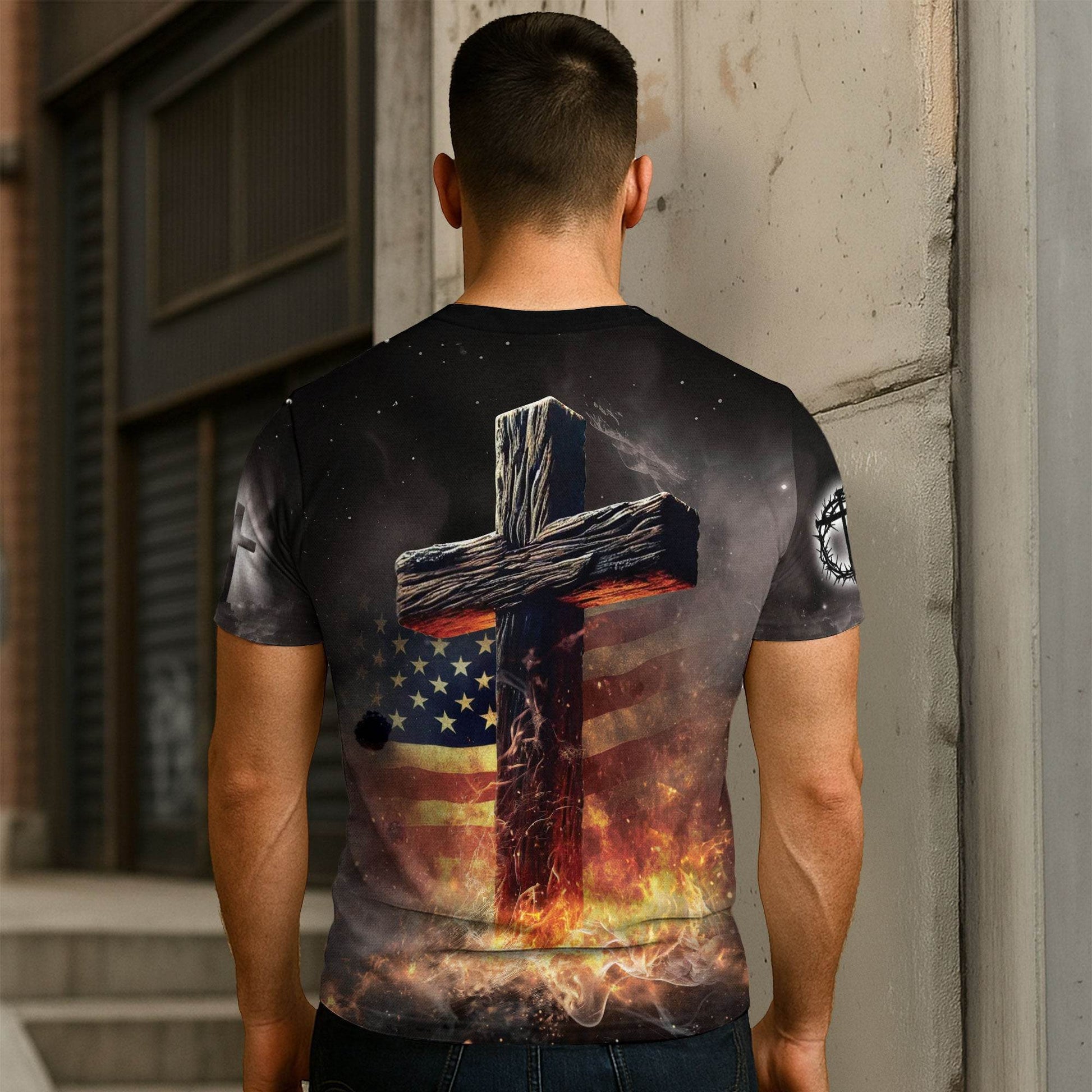 One Nation Under God Fiery Lion Cross Christian T-Shirt - Rust Field Wear