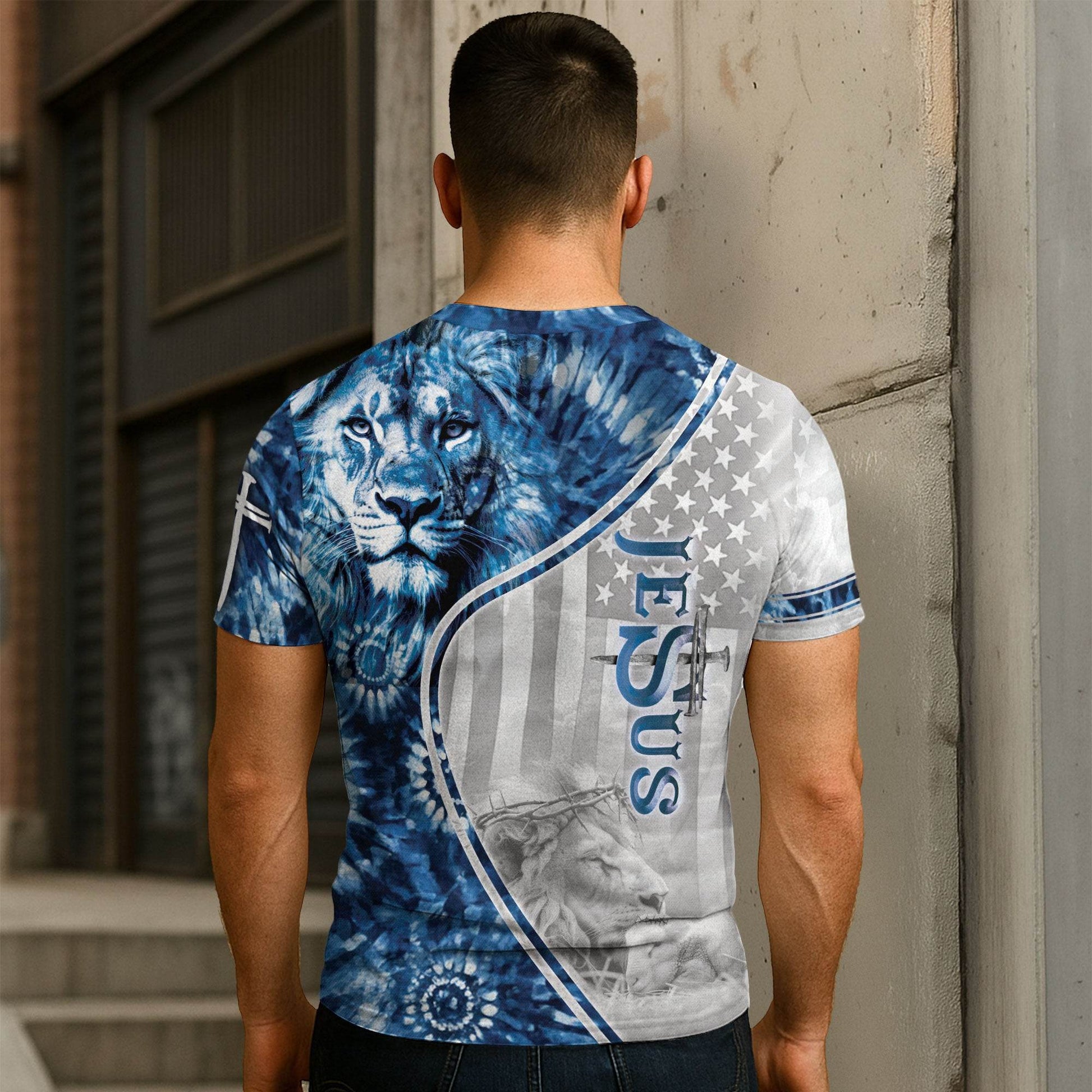 One Nation Under God Blue Lion Cross Christian T-Shirt - Rust Field Wear