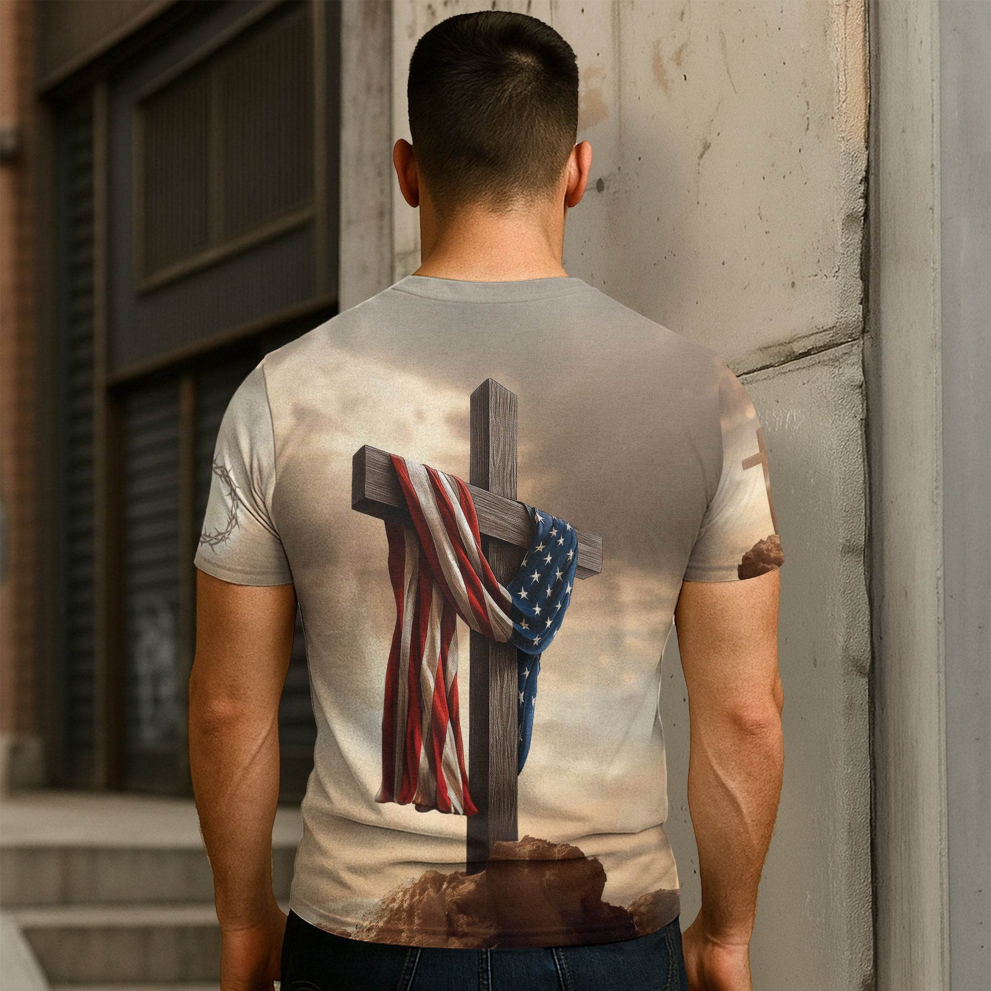 One Nation Under God Sunrise Lion Cross Christian T-Shirt - Rust Field Wear