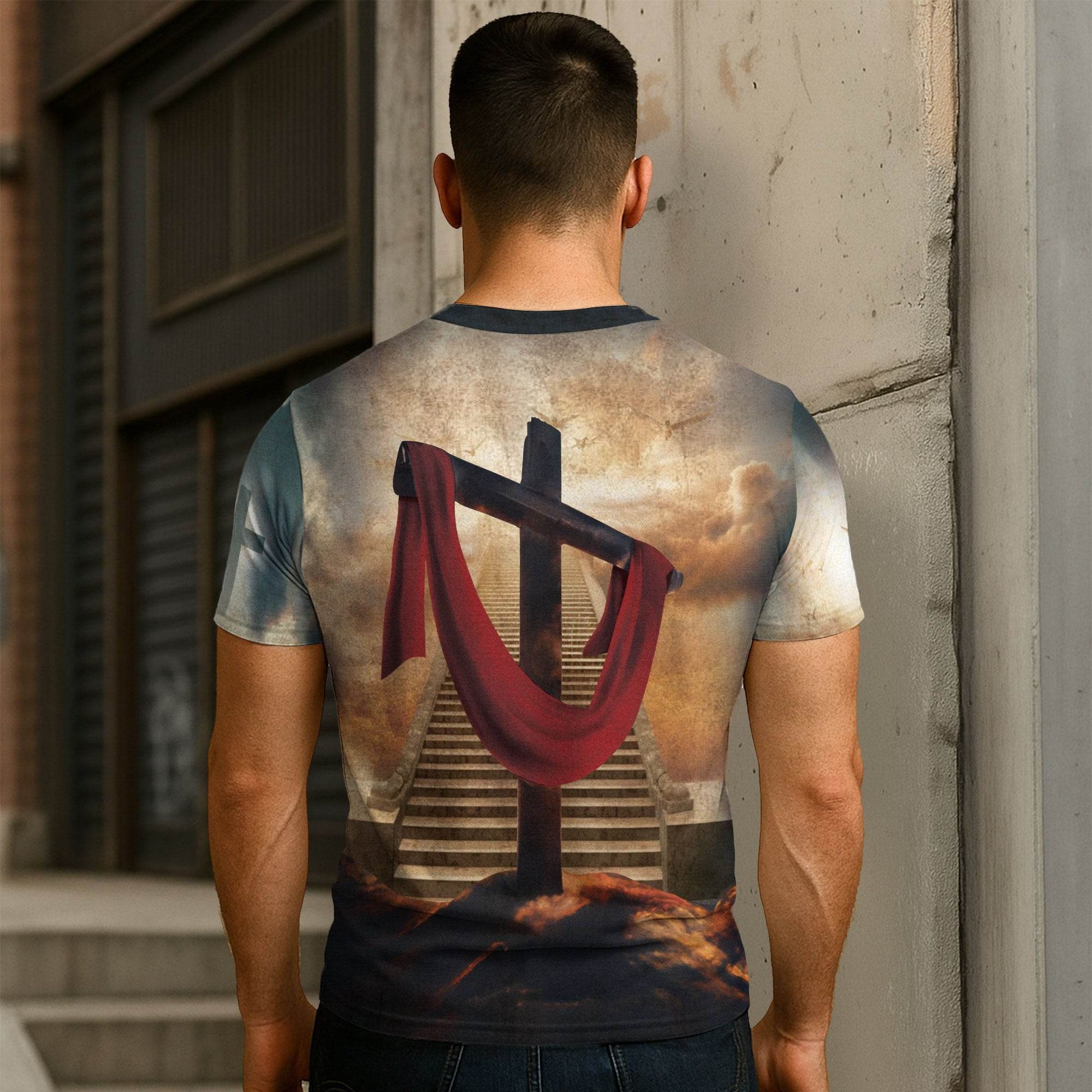 Yeshua Lion of Judah with Cross & Red Cloth Christian T-Shirt - Rust Field Wear