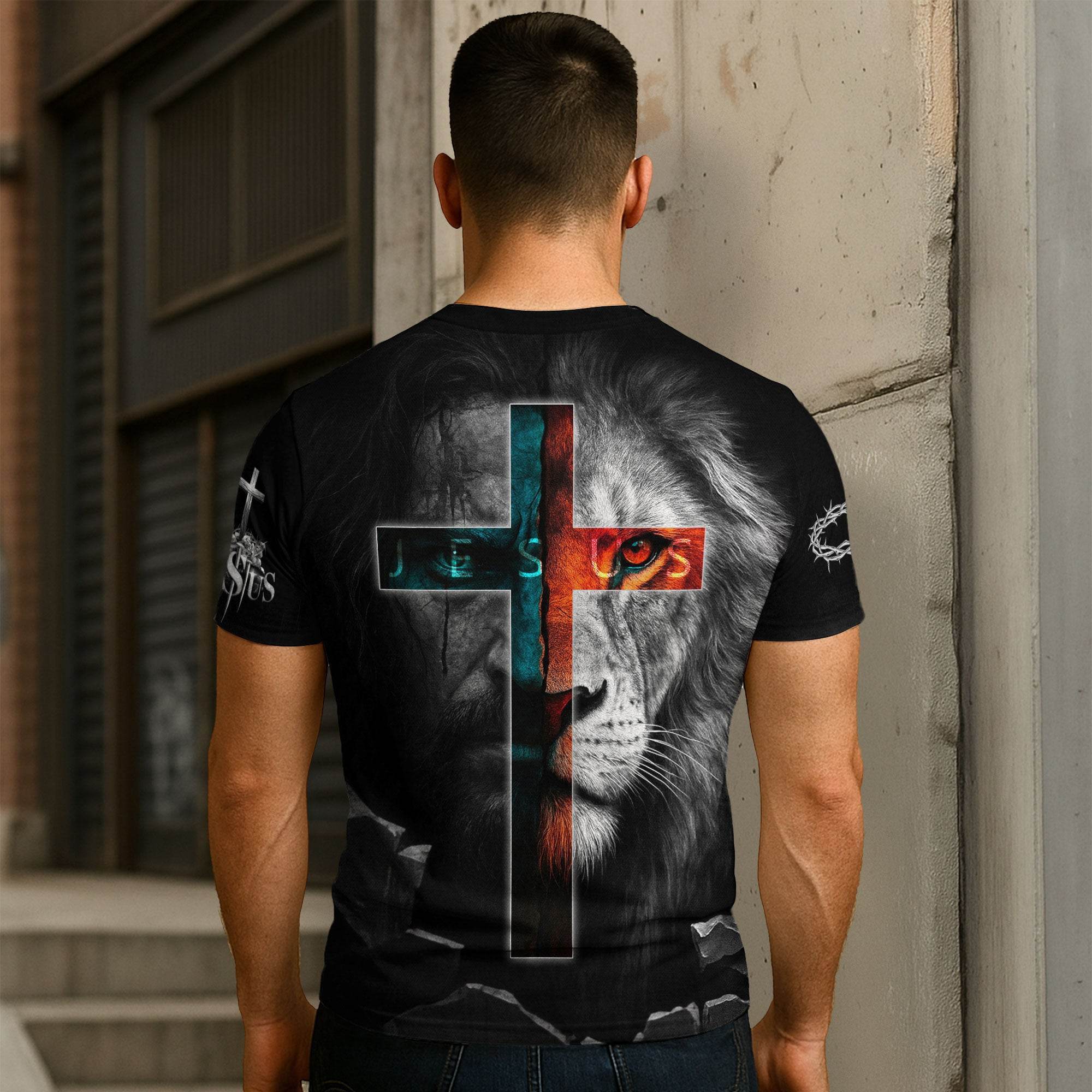 Trust In The Lord Cross & Lion Design T-Shirt - Rust Field Wear