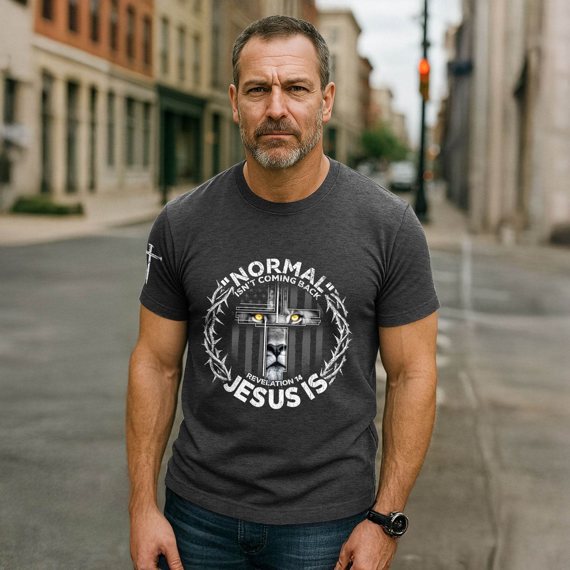 Normal Isn’t Coming Back Jesus Is Lion Cross T-Shirt - Rust Field Wear