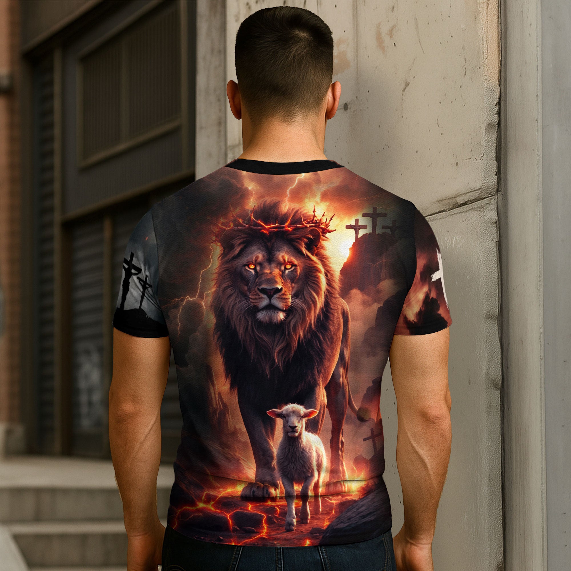 Faith Over Fear Jesus Protecting the Lamb Among Wolves Christian T-Shirt