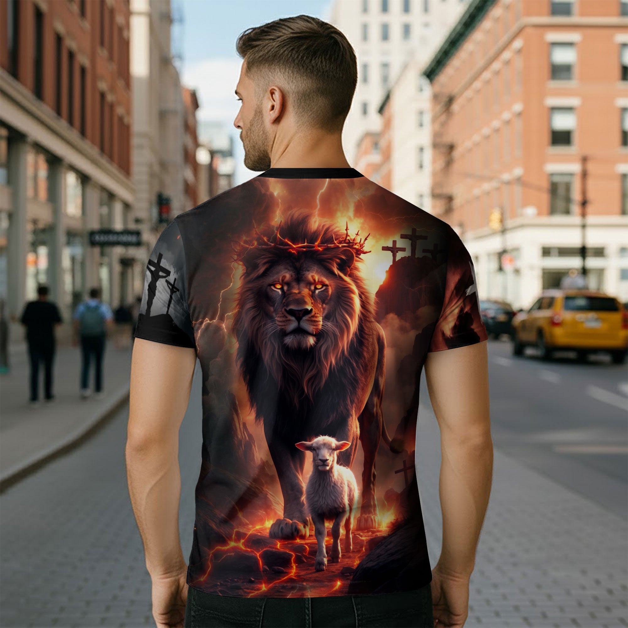 Faith Over Fear Jesus Protecting the Lamb Among Wolves Christian T-Shirt