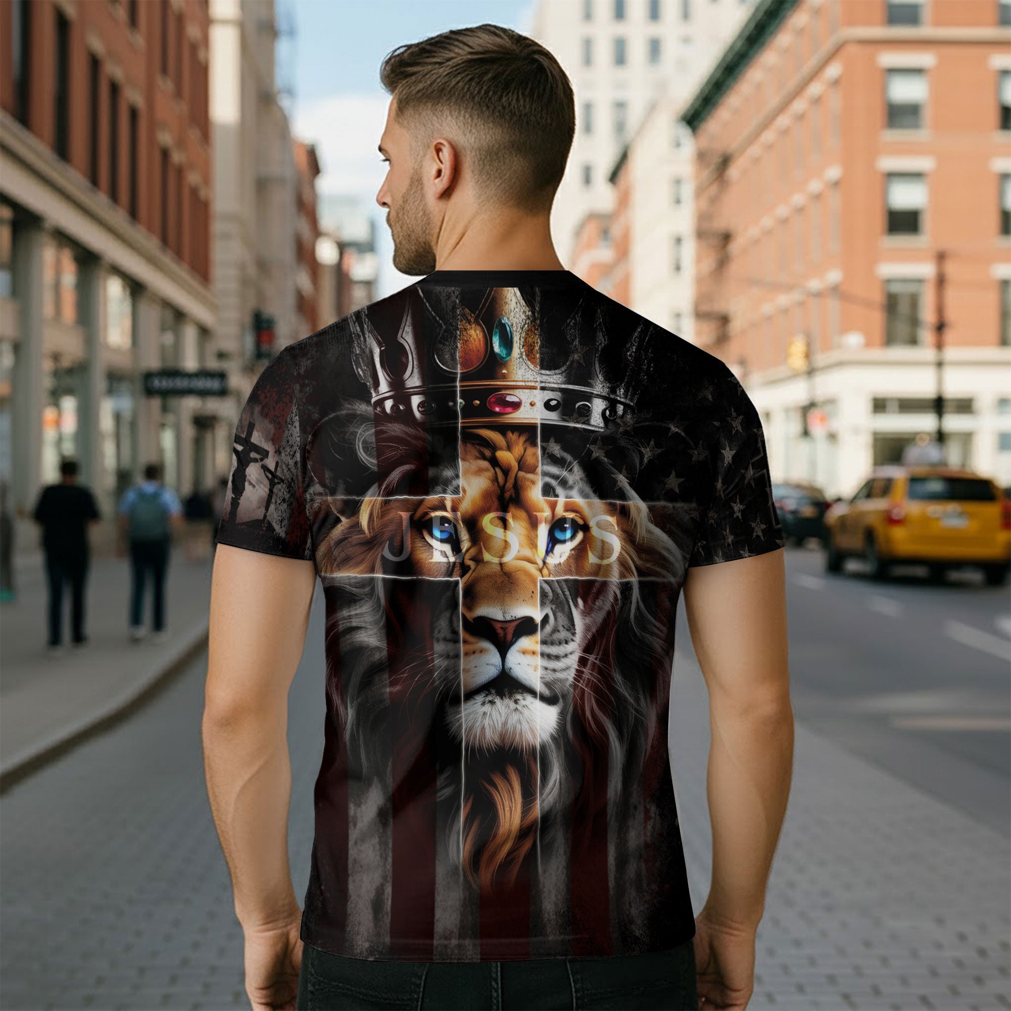 I Can’t But I Know A Guy Lion & Cross American Flag T-Shirt