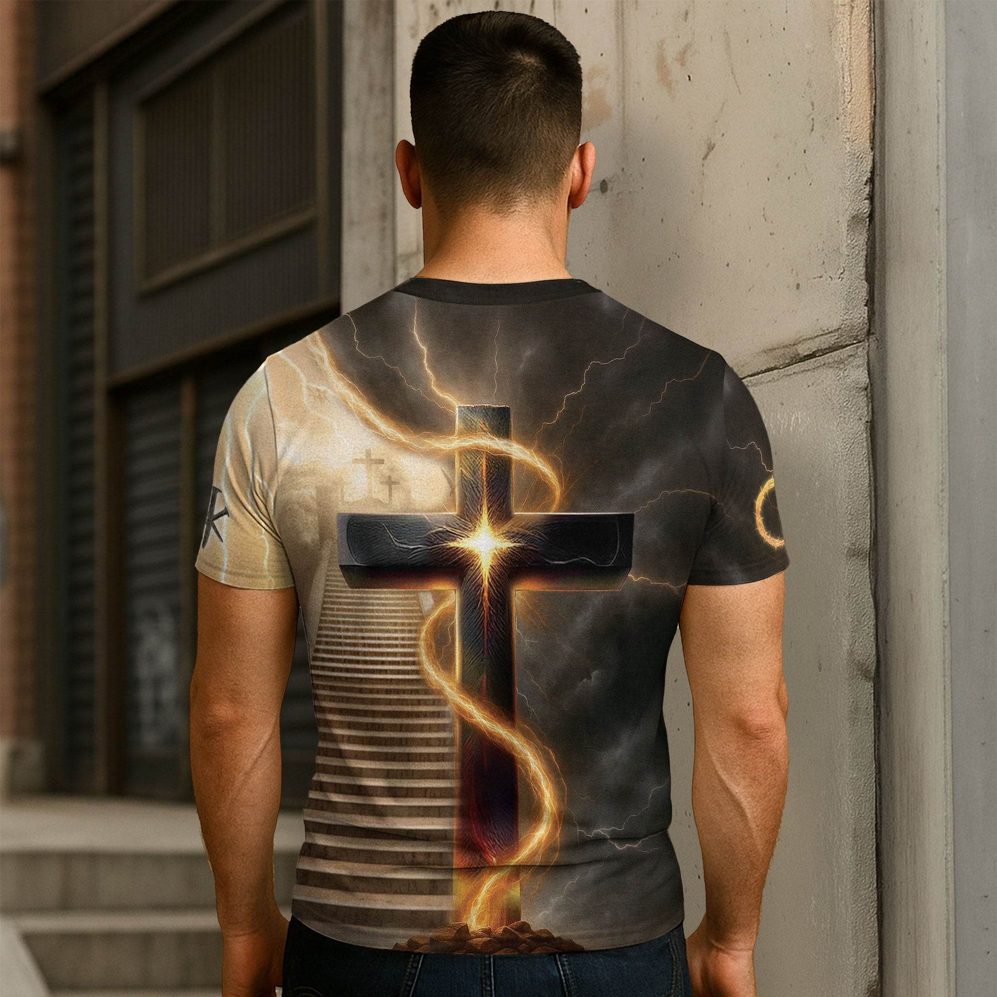 I Can Do All Things Through Christ Lion Cross Lightning T-Shirt - Rust Field Wear