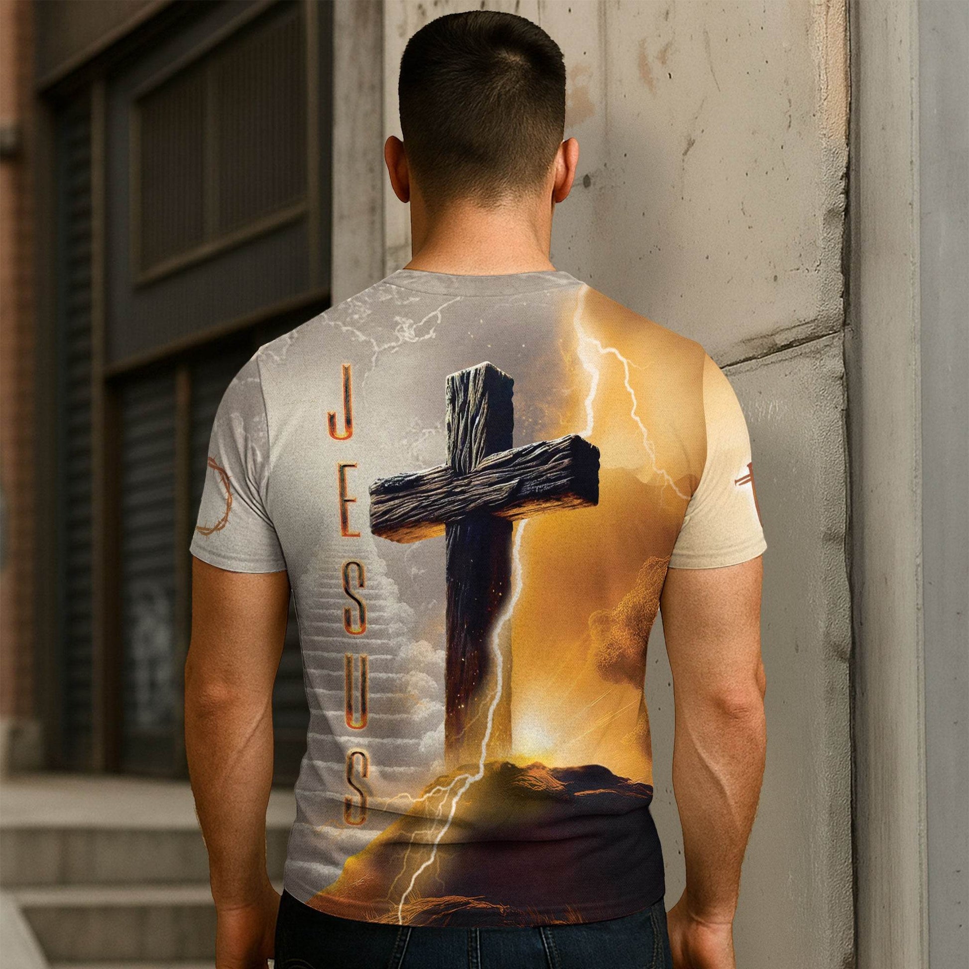 I Can Do All Things Through Christ Lightning Cross & Lion T-Shirt - Rust Field Wear