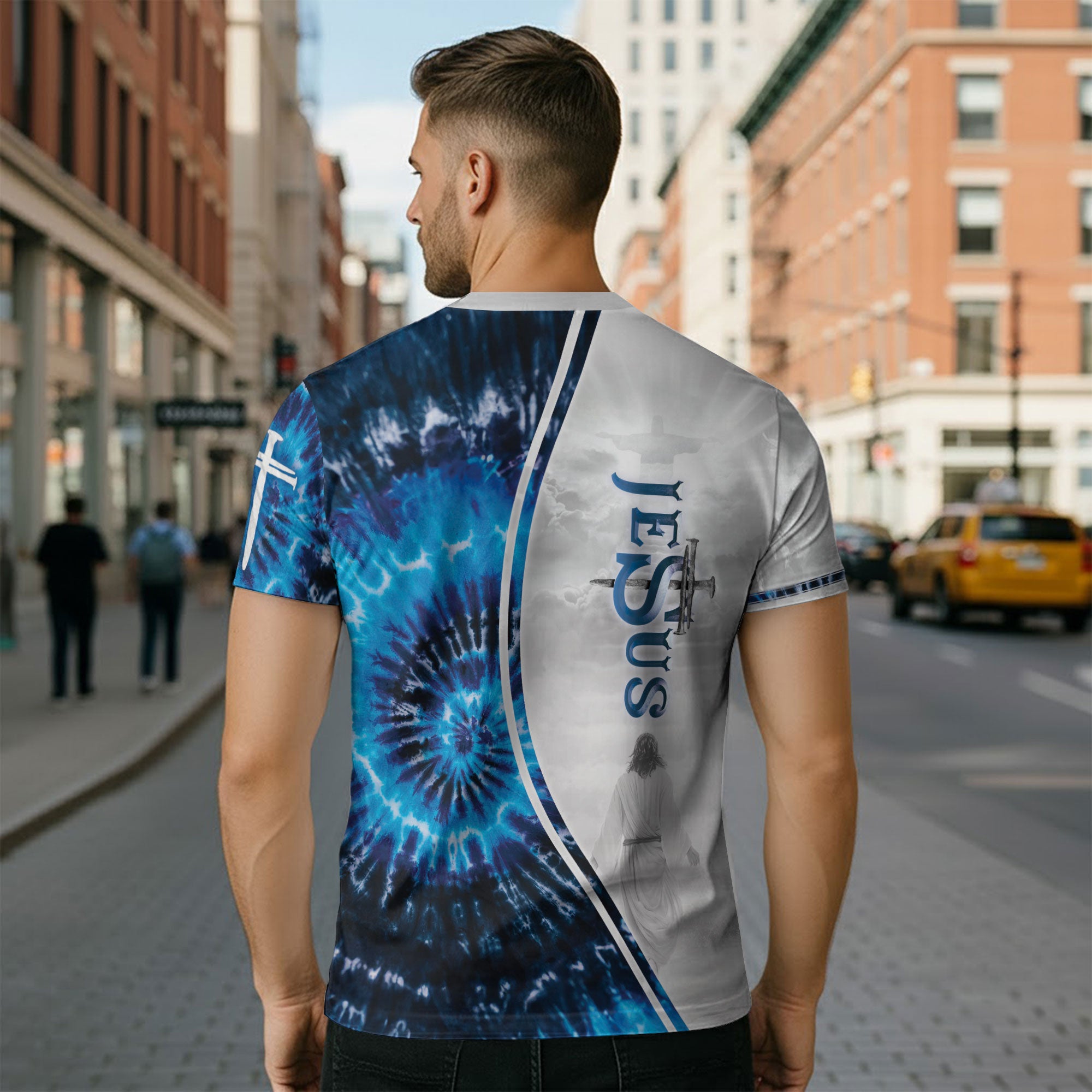 Faith Over Fear Blue Lion & Cross Christian T-Shirt