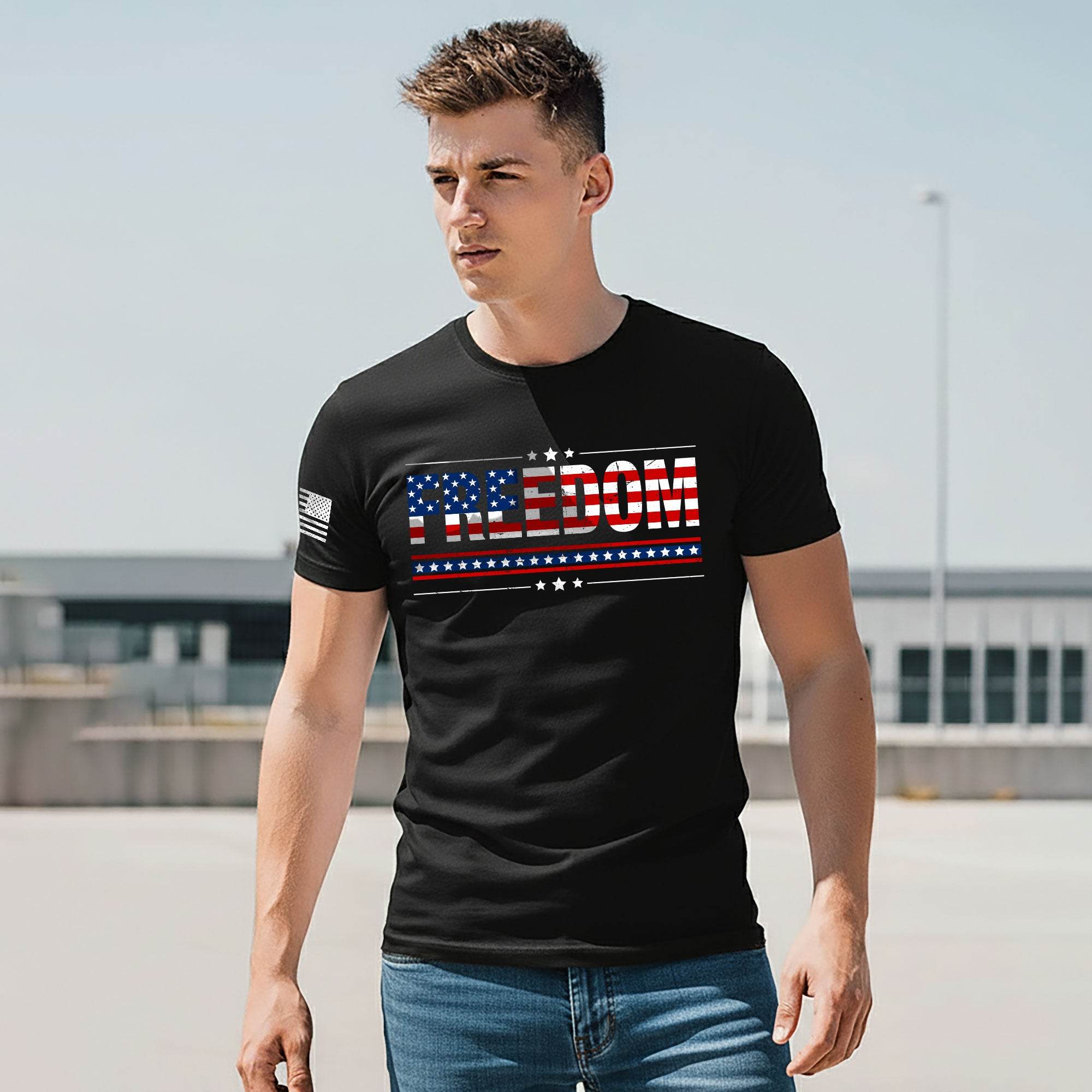 Freedom American Flag Stars & Stripes Patriotic T-Shirt - Rust Field Wear