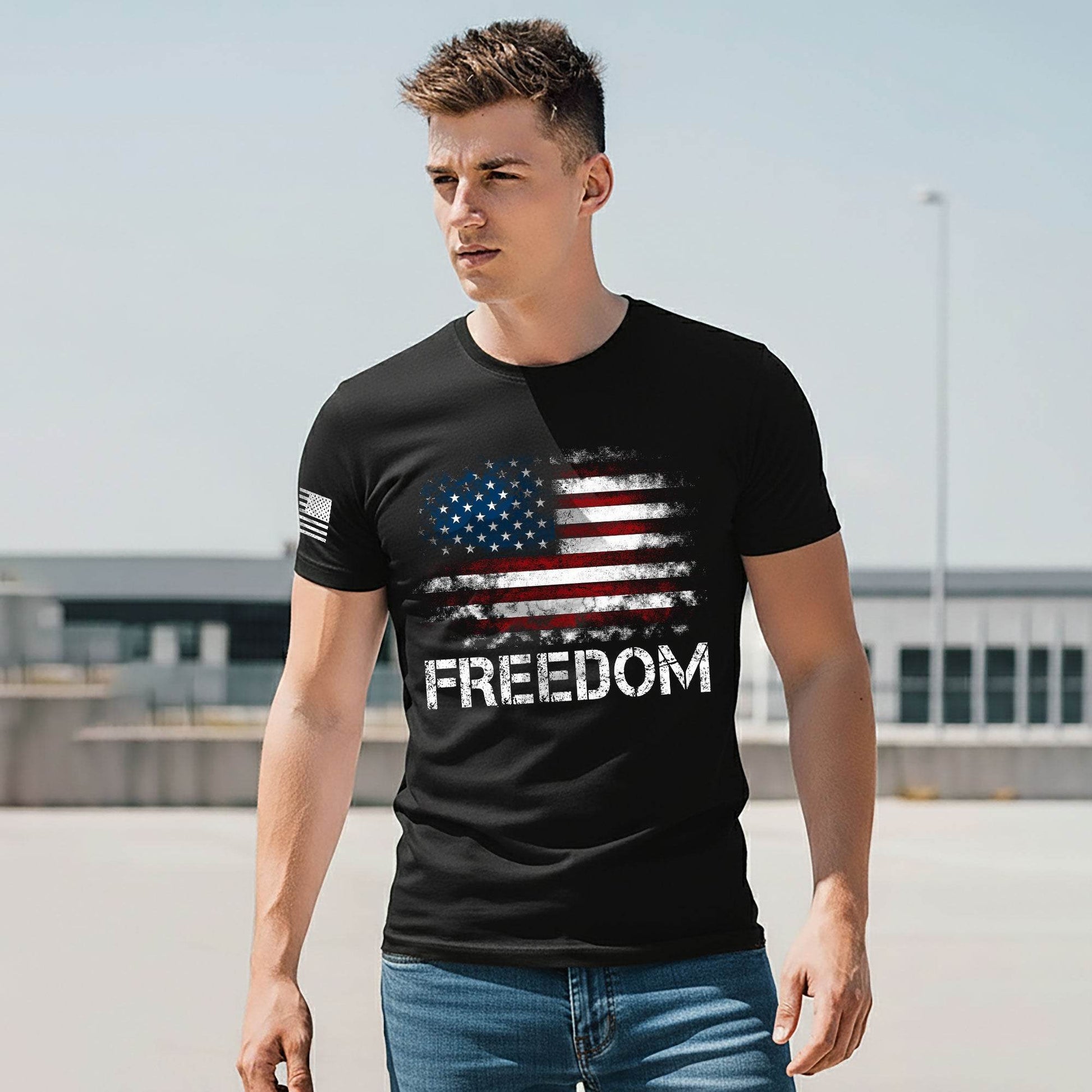Freedom Distressed American Flag Bold Patriotic T-Shirt - Rust Field Wear
