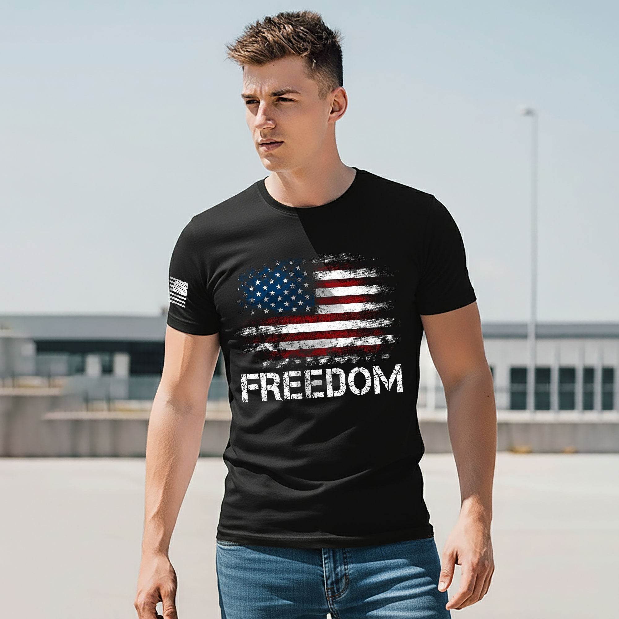 Freedom Distressed American Flag Bold Patriotic T-Shirt - Rust Field Wear