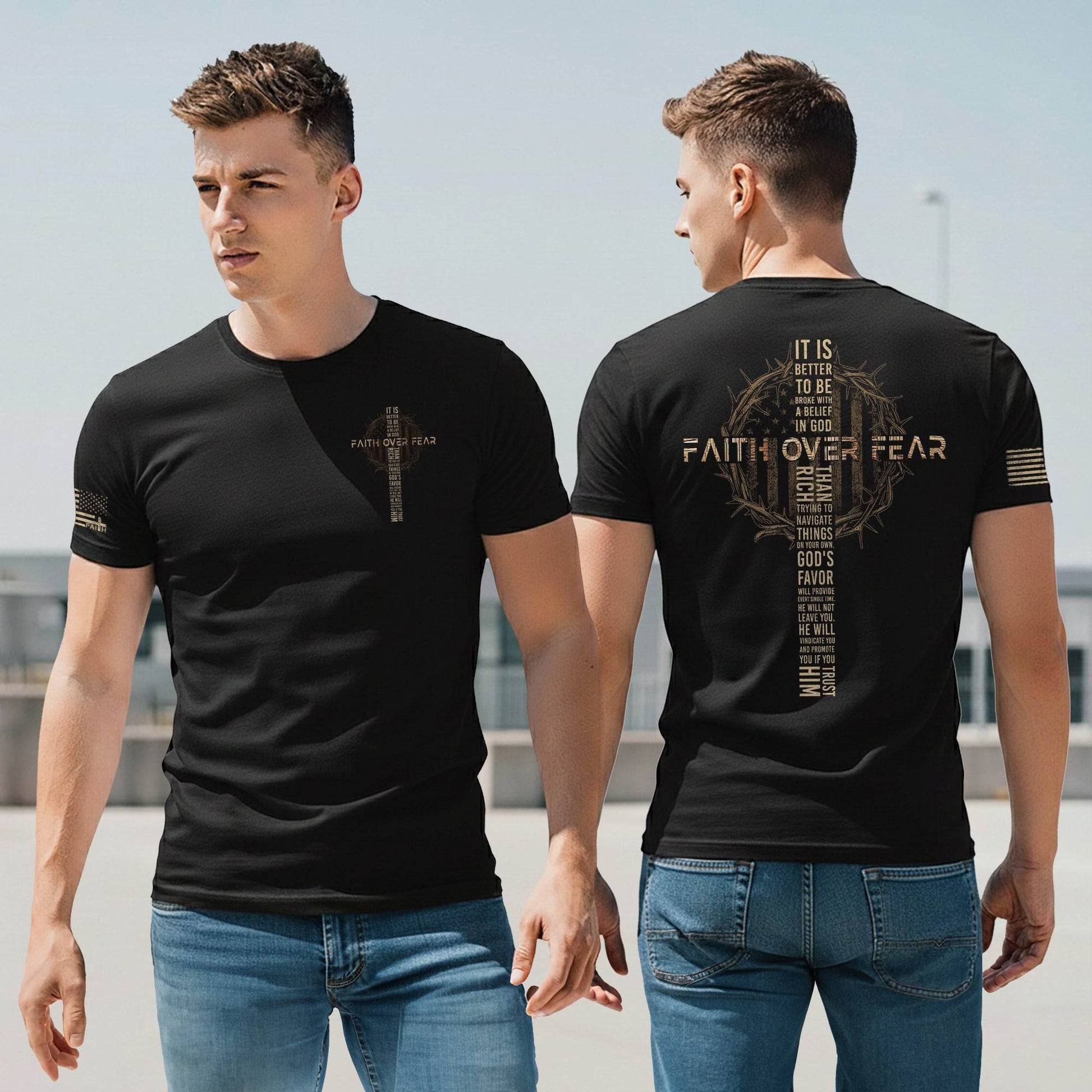 Faith Over Fear Crown of Thorns Cross Scripture T-Shirt - Rust Field Wear