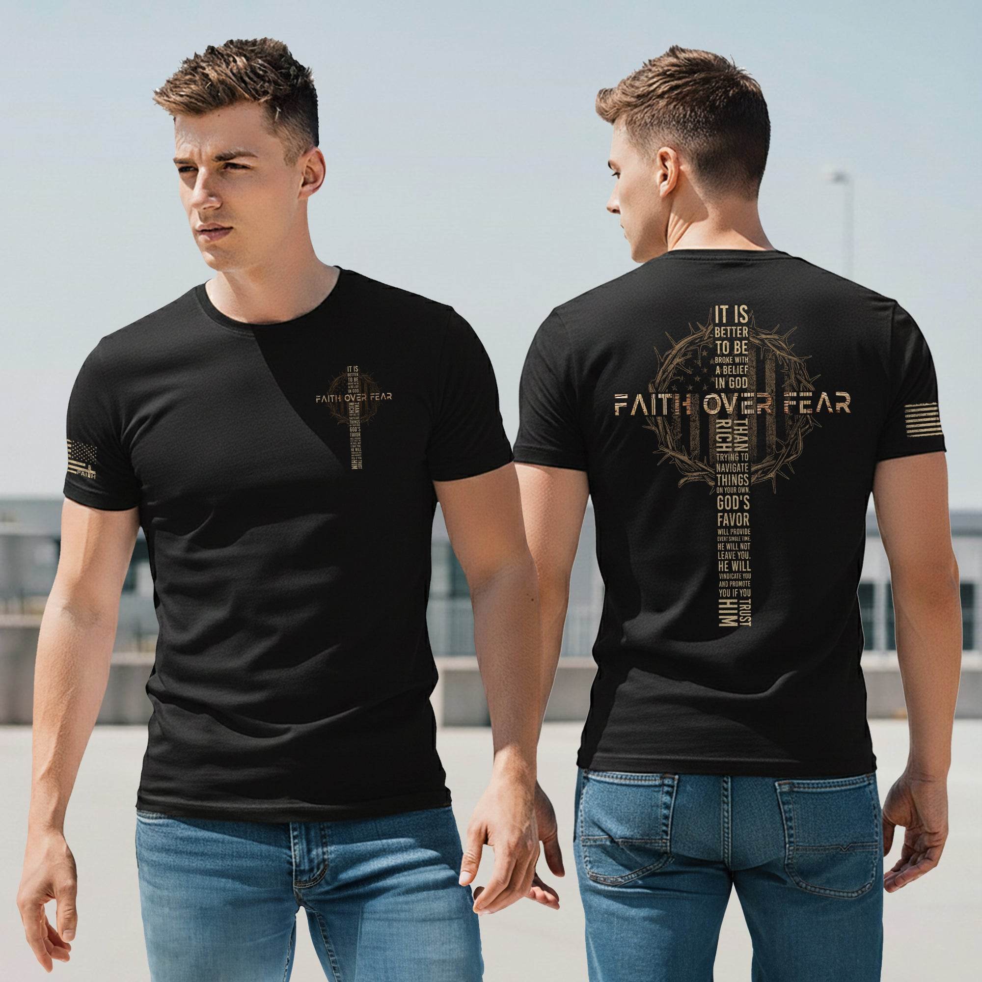 Faith Over Fear Crown of Thorns Cross Scripture T-Shirt - Rust Field Wear