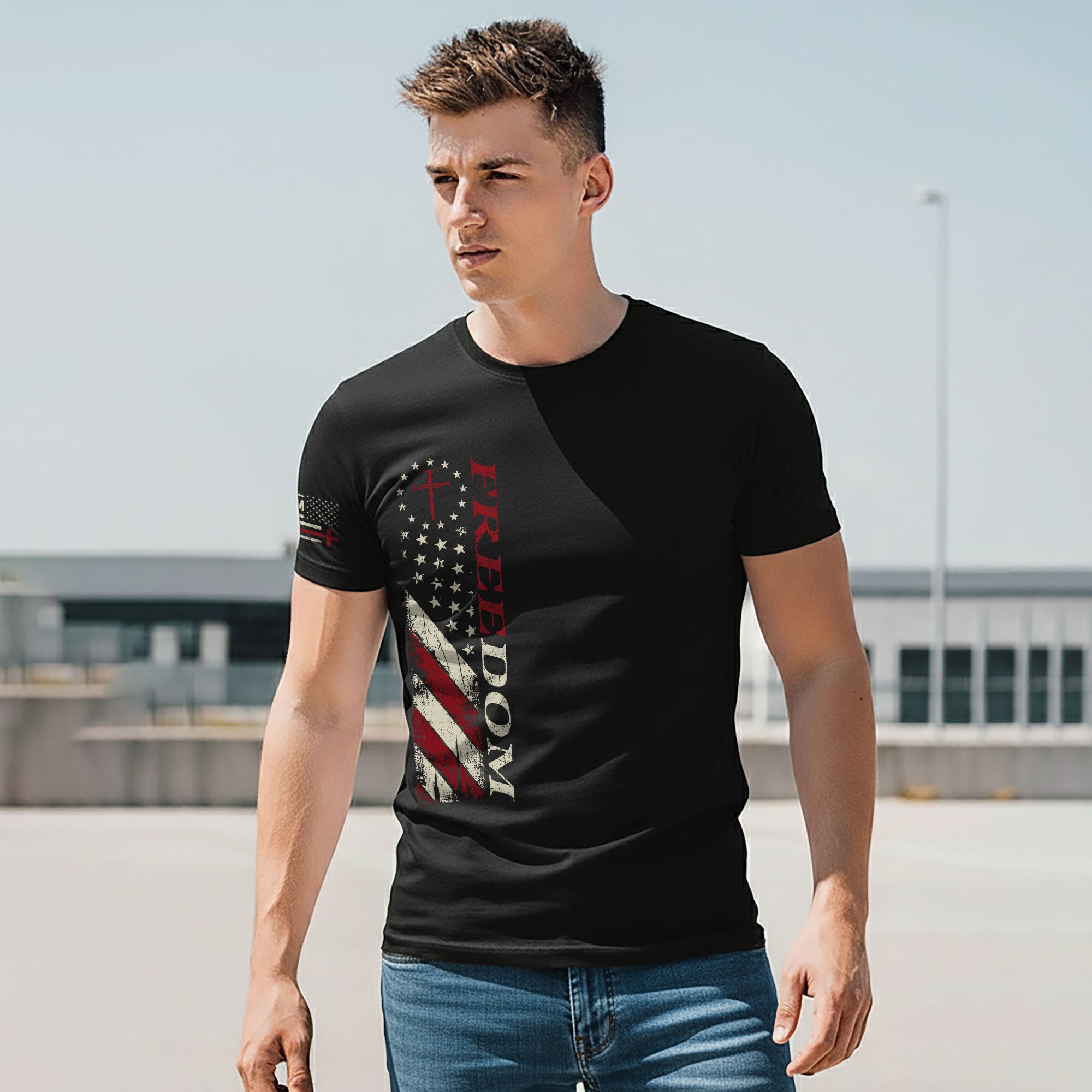 Freedom Memorial Patriotic American Flag & Bold Quote T-Shirt