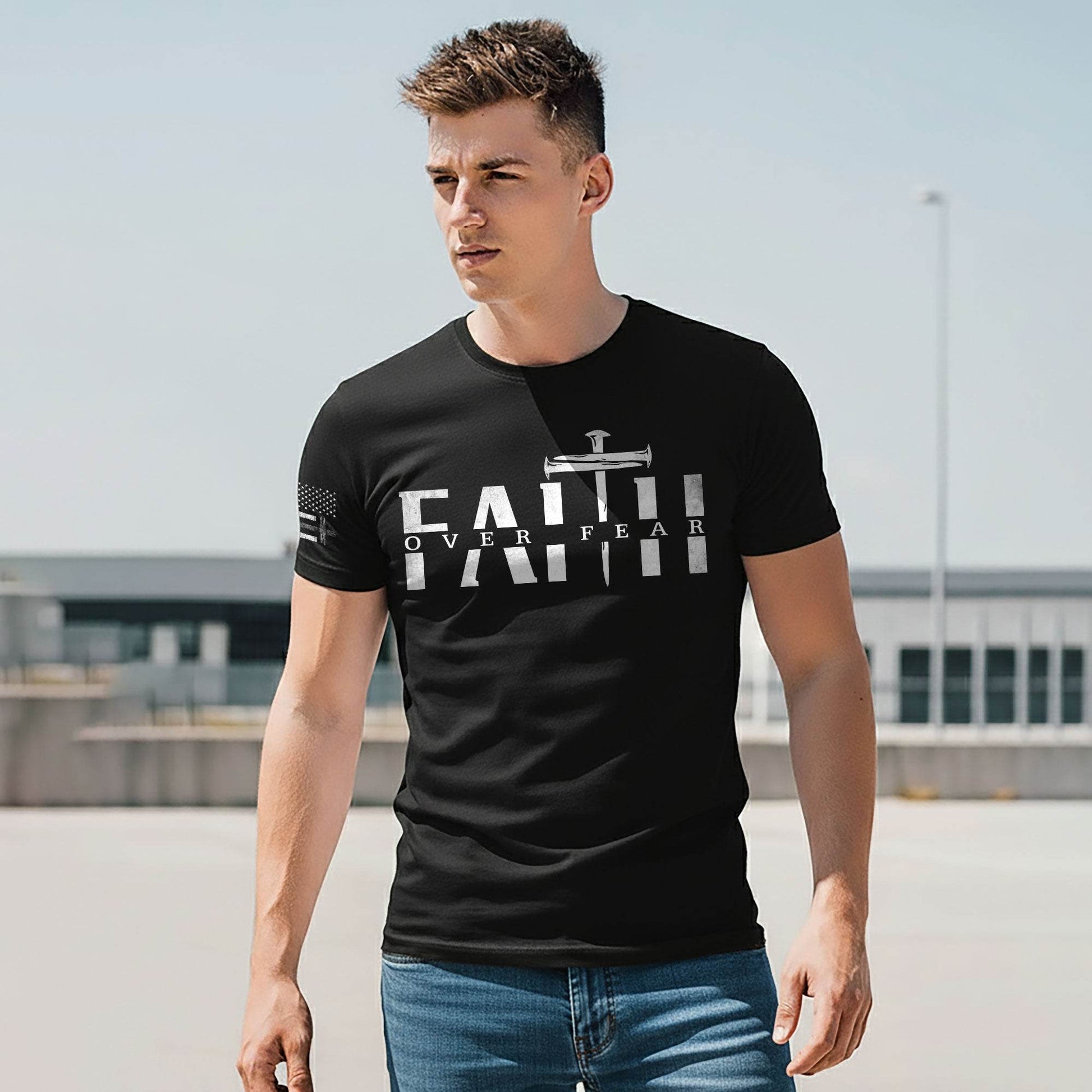 Faith Over Fear Sword Cross Graphic T-Shirt - Rust Field Wear
