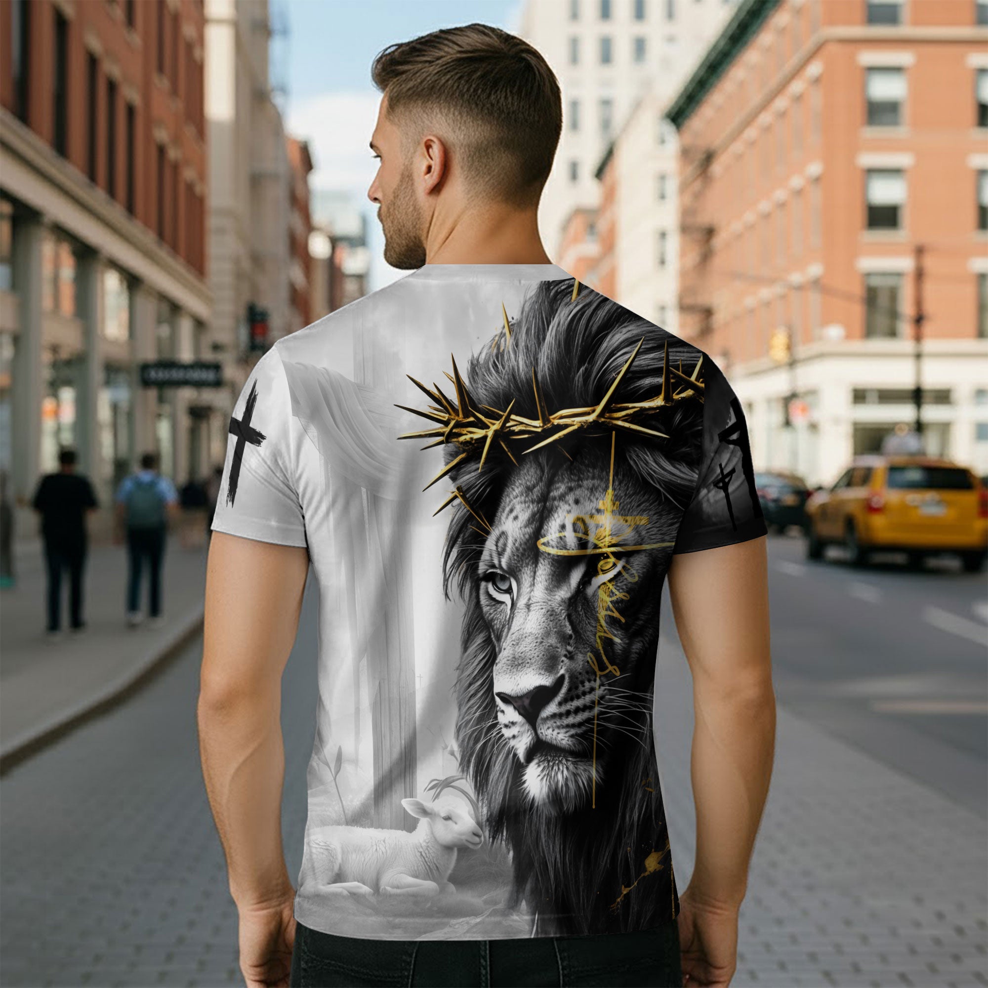 Jesus The Way The Truth The Life Black White Gold Lion Christian T-Shirt