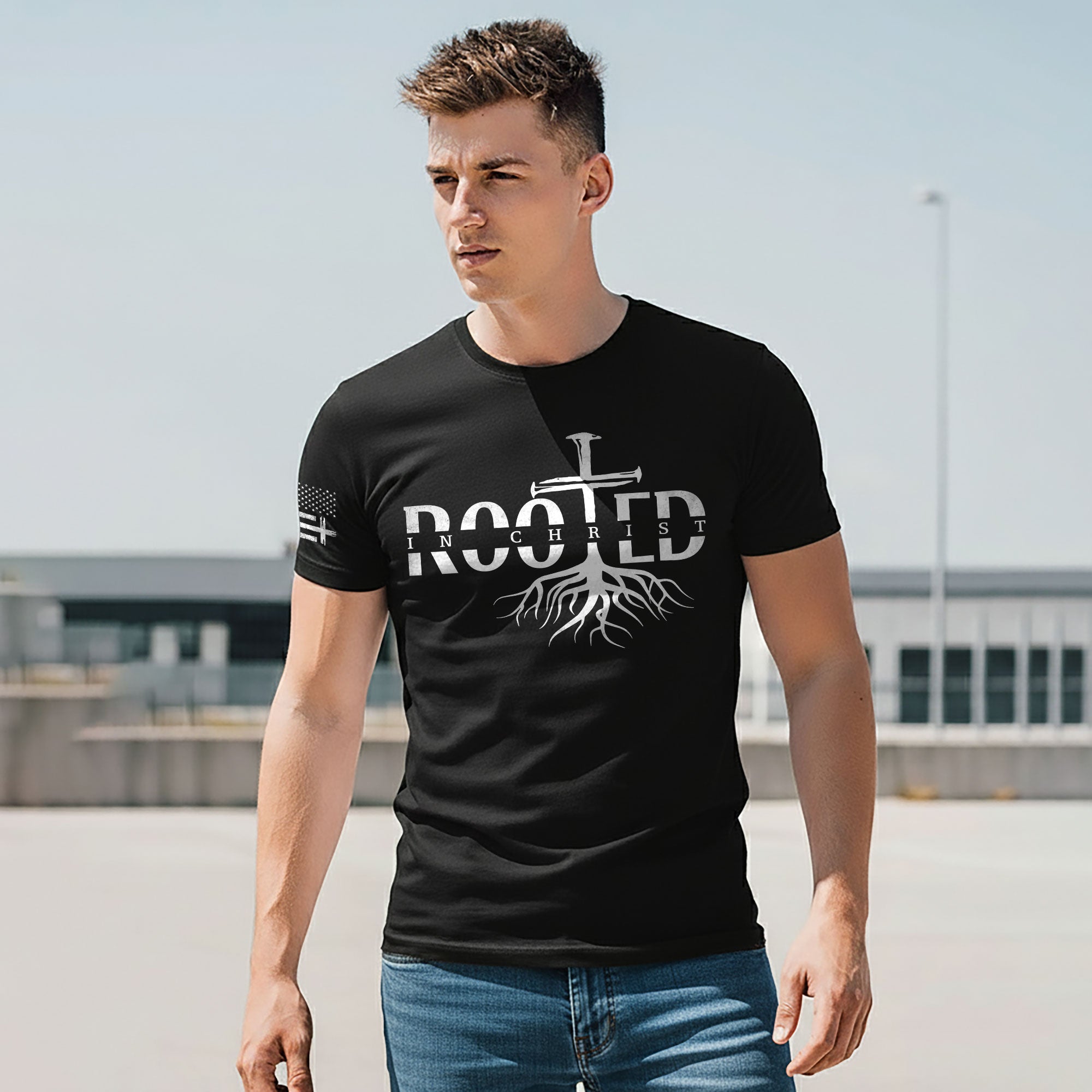 Rooted In Christ Cross Roots Christian T-Shirt