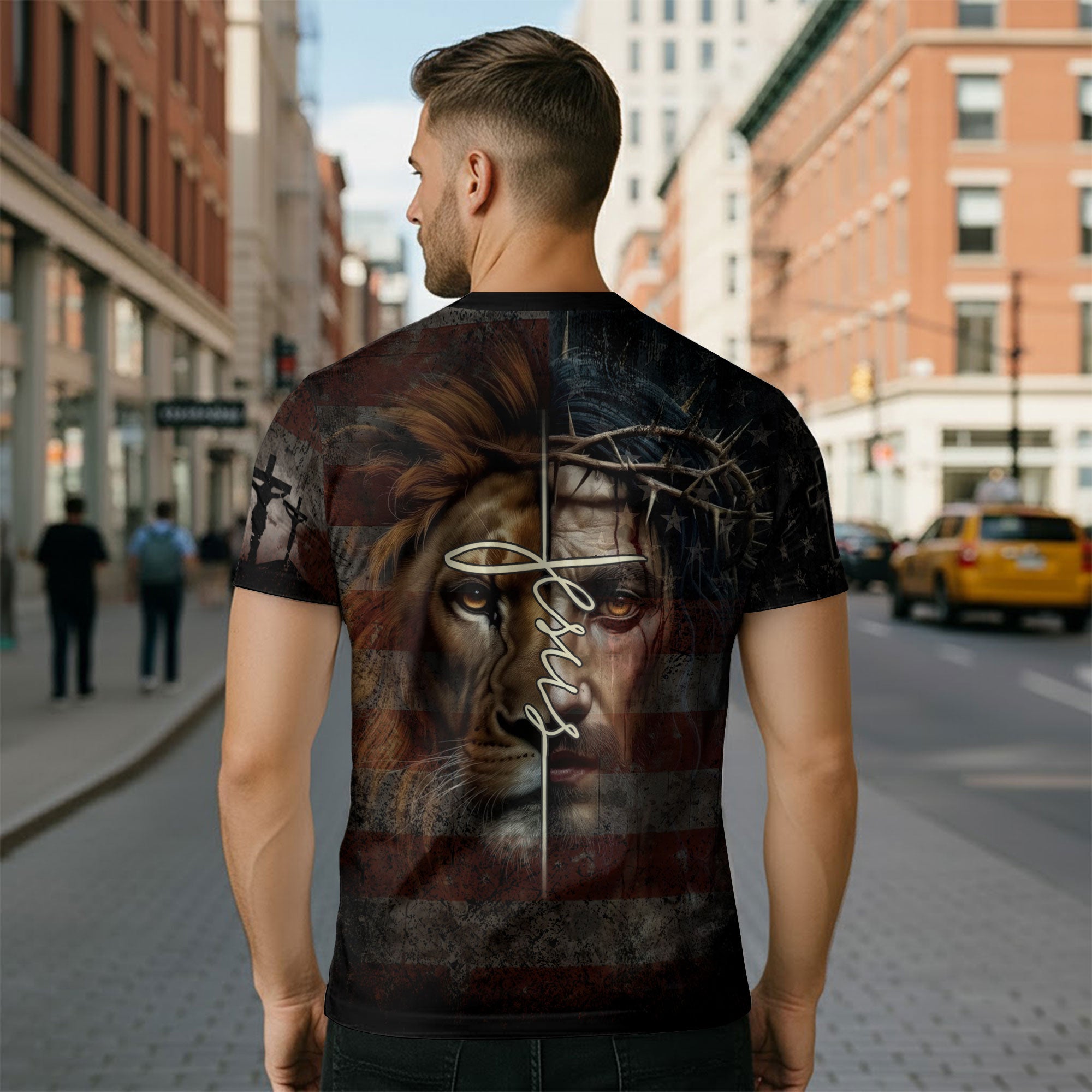Jesus The Way The Truth The Life Cross American Flag Lion Christian T-Shirt