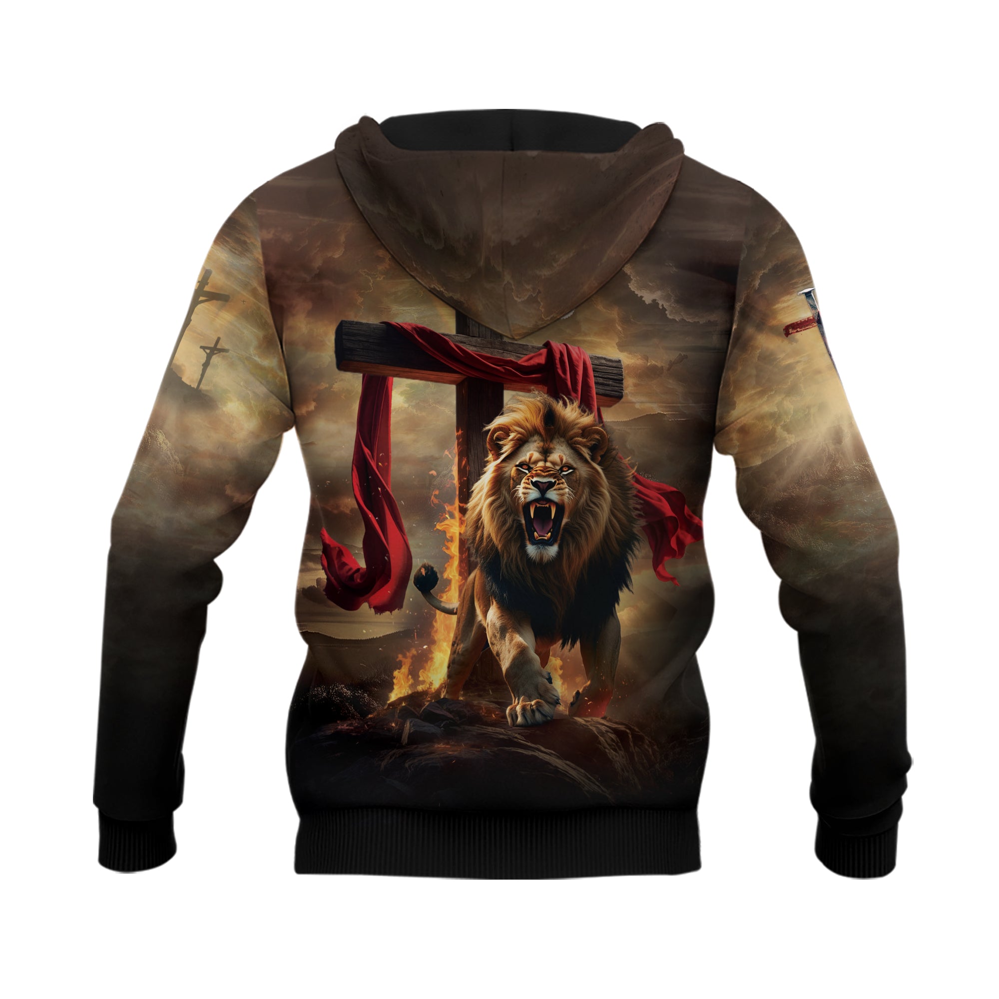 Faith Over Fear Christian Hoodie – Lion and Lamb Cross Design Bible Verse