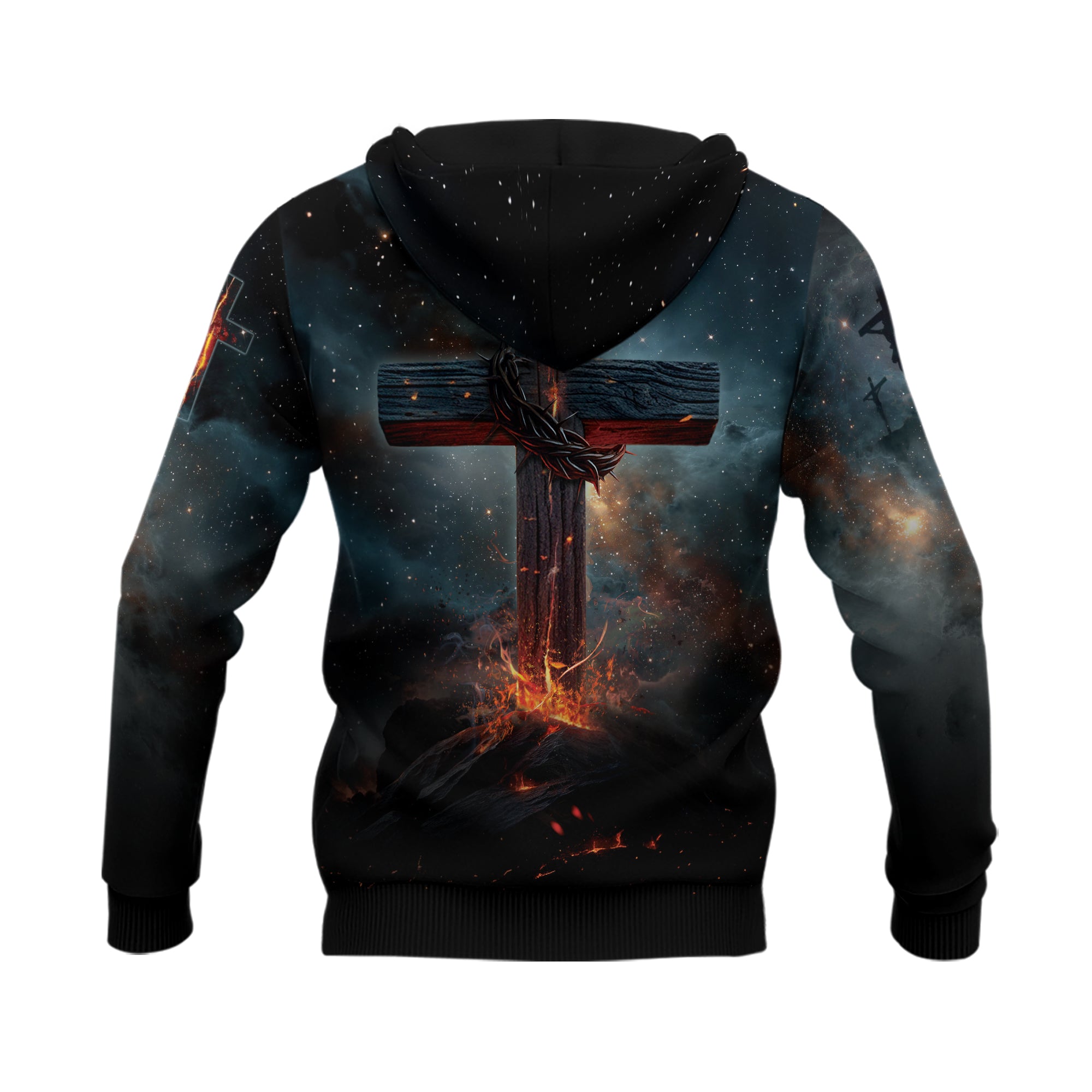 Faith Over Fear Christian Hoodie – Fiery Lion of Judah Cross Design
