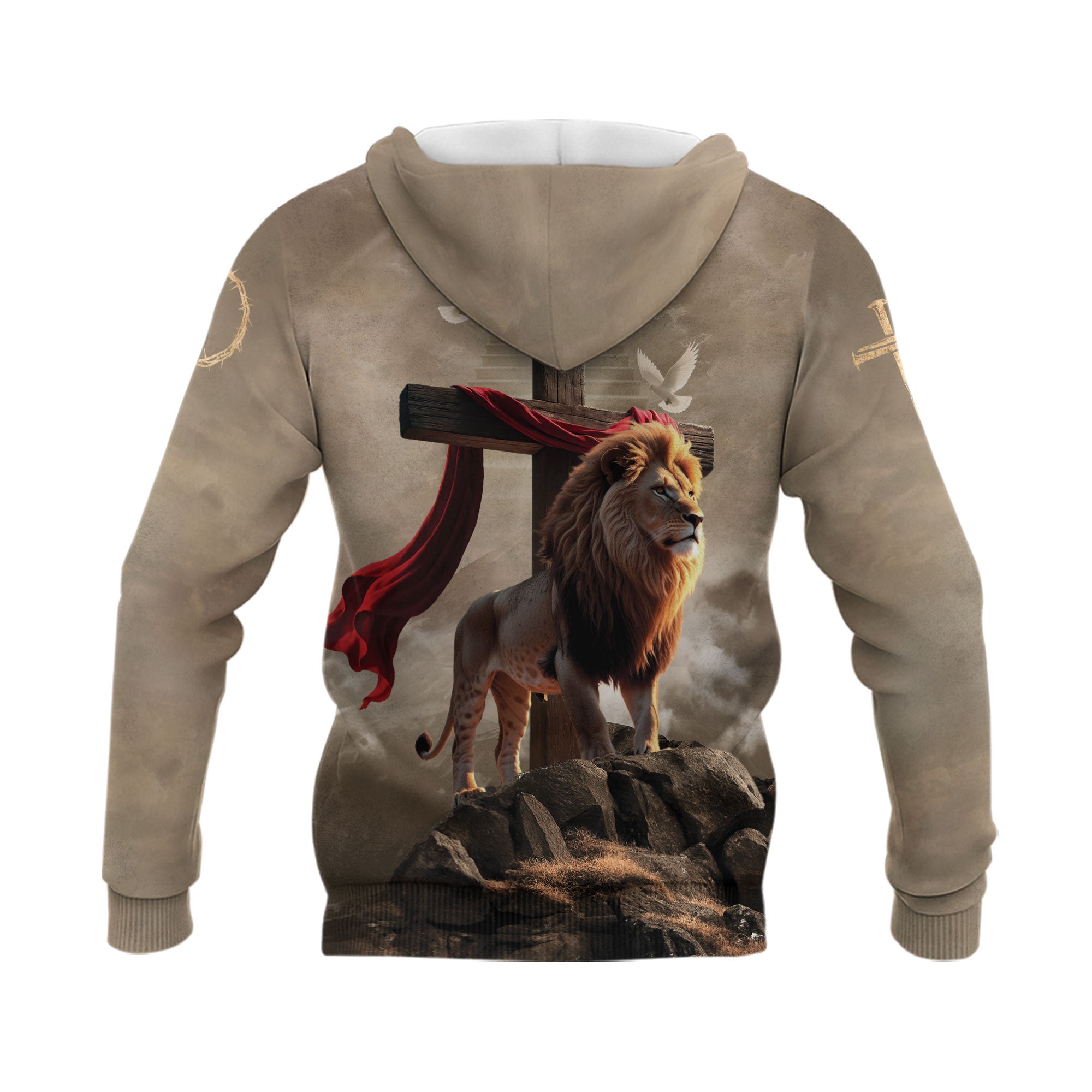 Faith Over Fear Christian Hoodie Lion Cross Desert Design